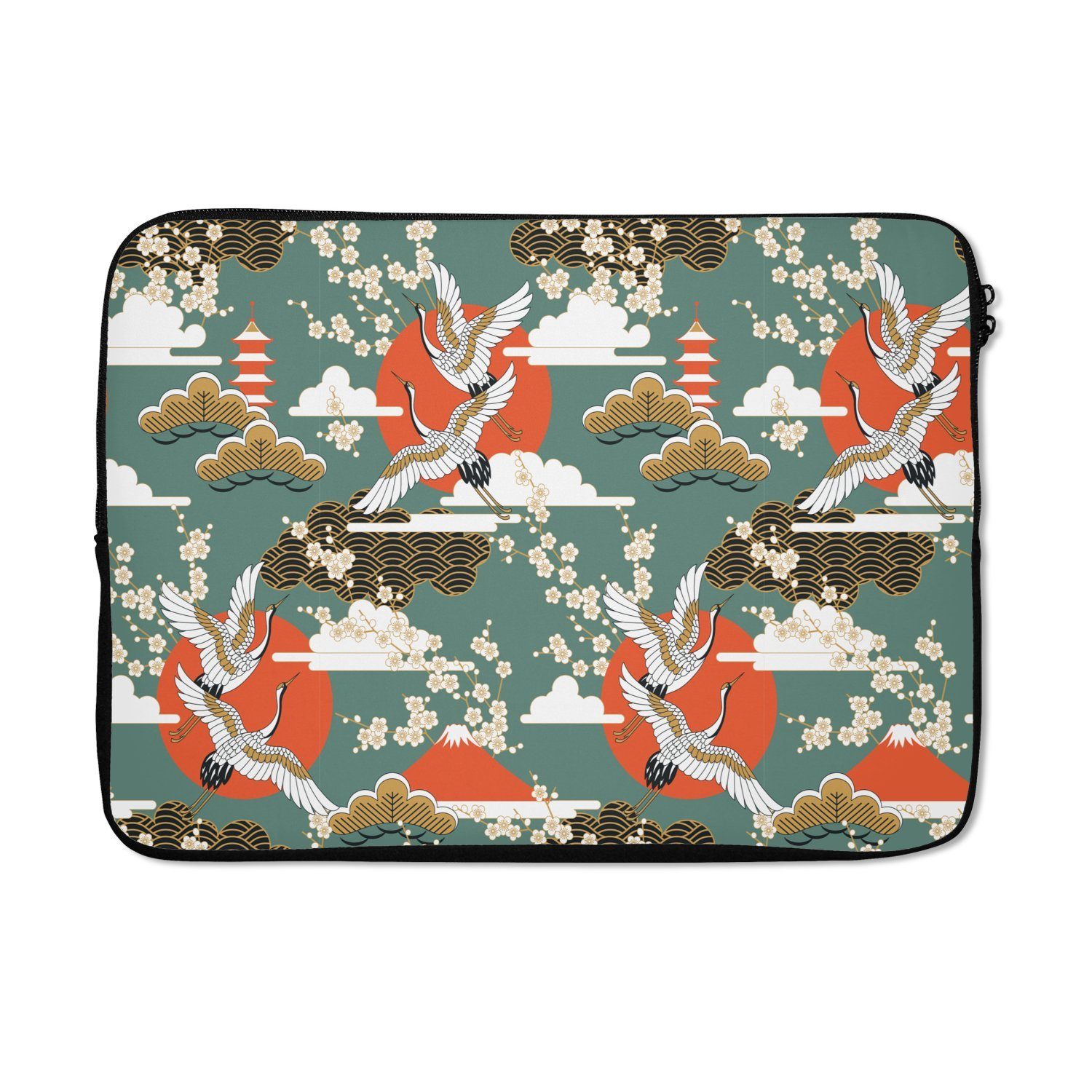 MuchoWow Laptop-Hülle Kranich - Sakura - Sonne - Muster 14 Zoll, Schutzhülle für Laptop, Schutz gegen Kratzern, Laptoptasche