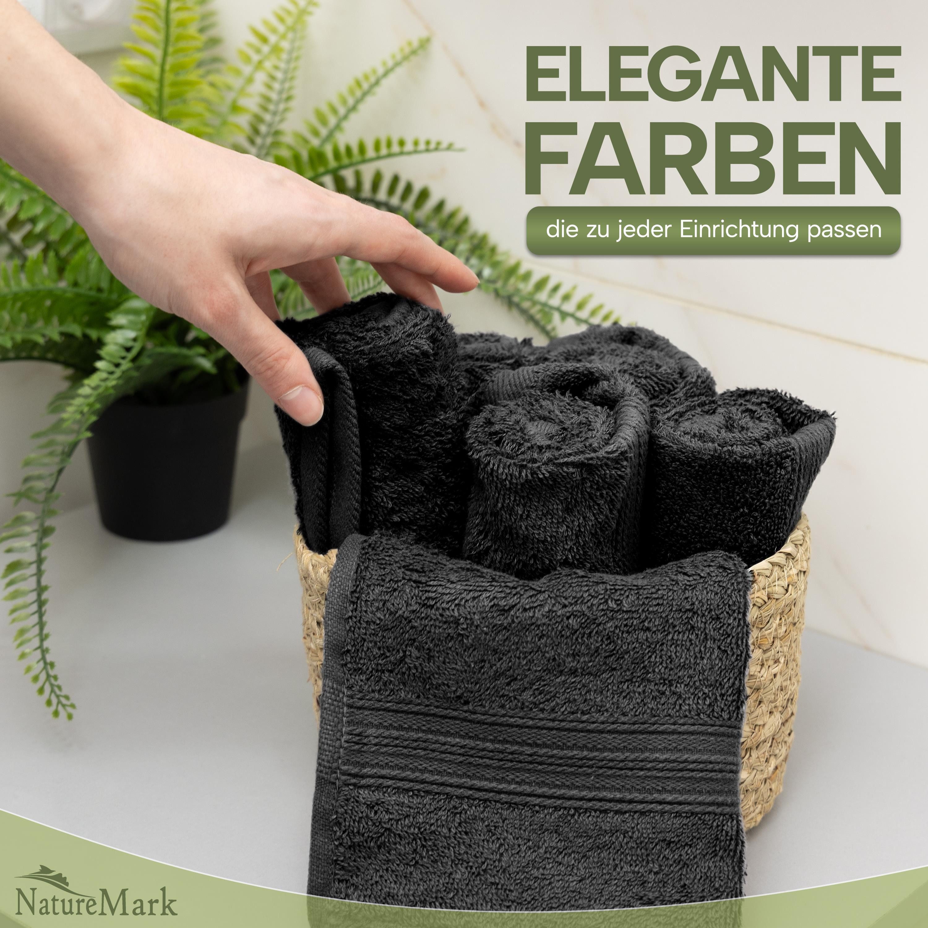 NatureMark Gästehandtuch Gästetuch 500gsm, 100% Baumwolle (12-St), Gästehandtuch Premium Qualität, 30x50cm, Schwarz