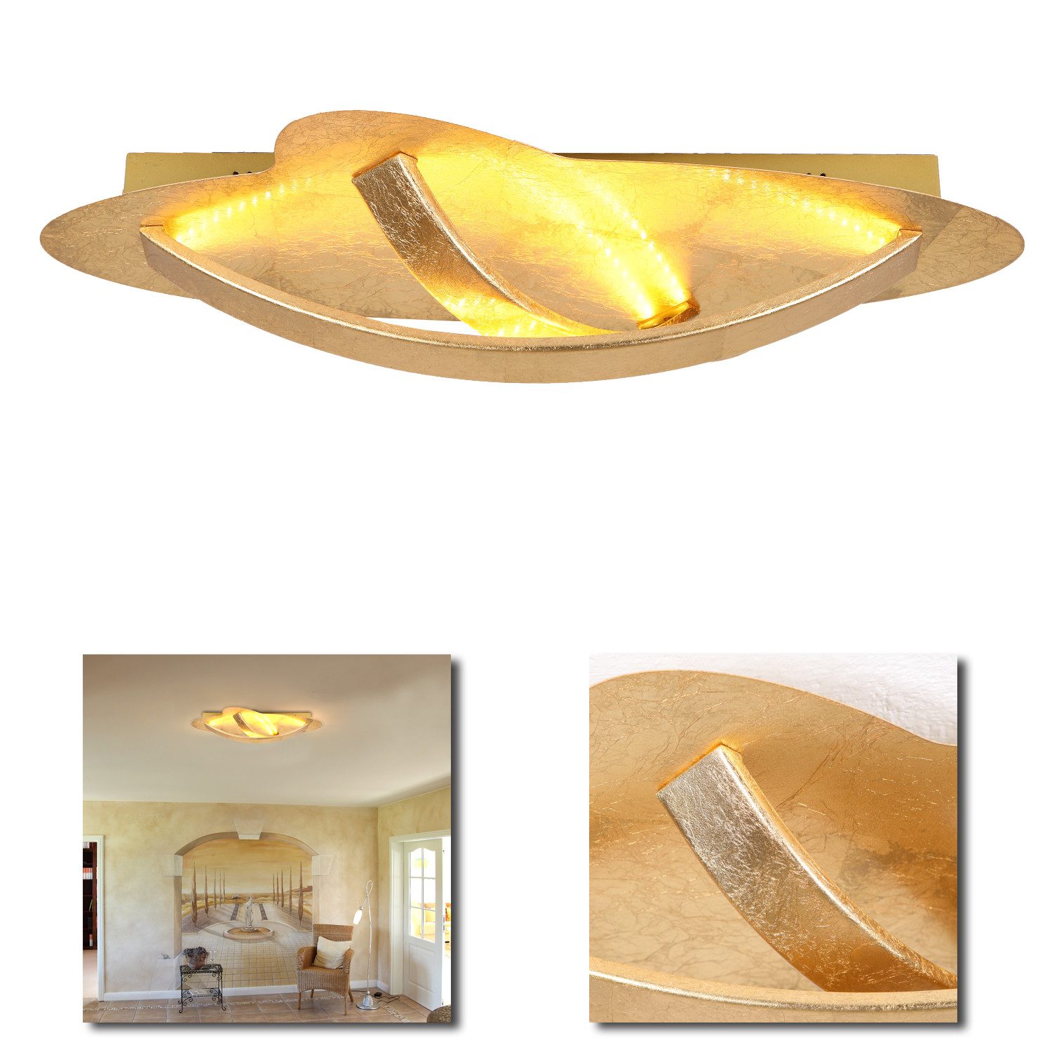 Home4Living LED Deckenleuchte Deckenlampe Wandleuchte LED Gracia WOFI Wohnzimmerlampe, inkl. Leuchtmittel, Blattgold verziert