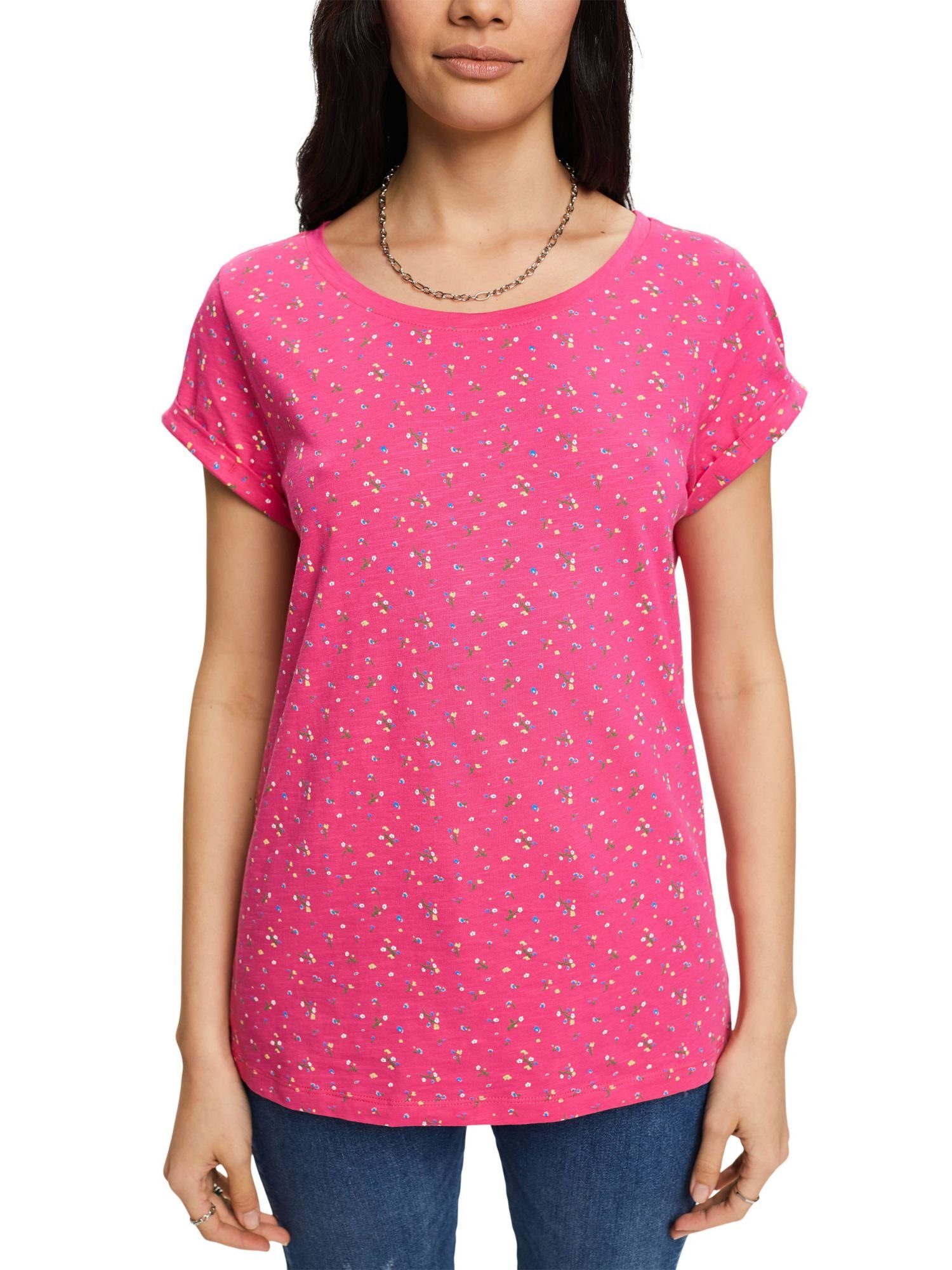 PINK T-Shirt T-Shirt Esprit by Allover-Muster mit edc (1-tlg) FUCHSIA