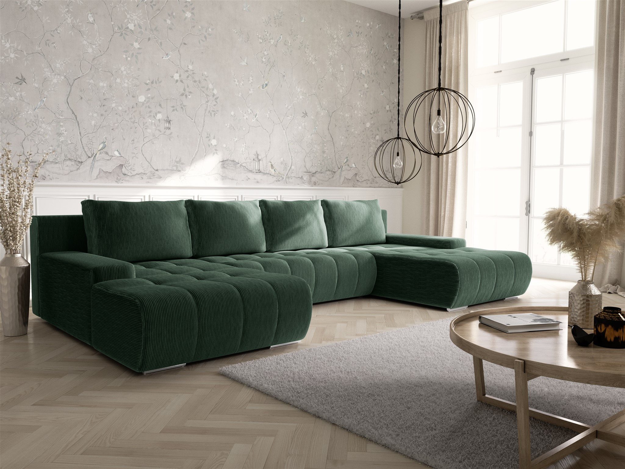 Fun Möbel Wohnlandschaft Sofa mit Schlaffunktion VOGAR in Stoff, inkl. Bettkasten, Inkl. 4 Rückenkissen und 2 Zierkissen