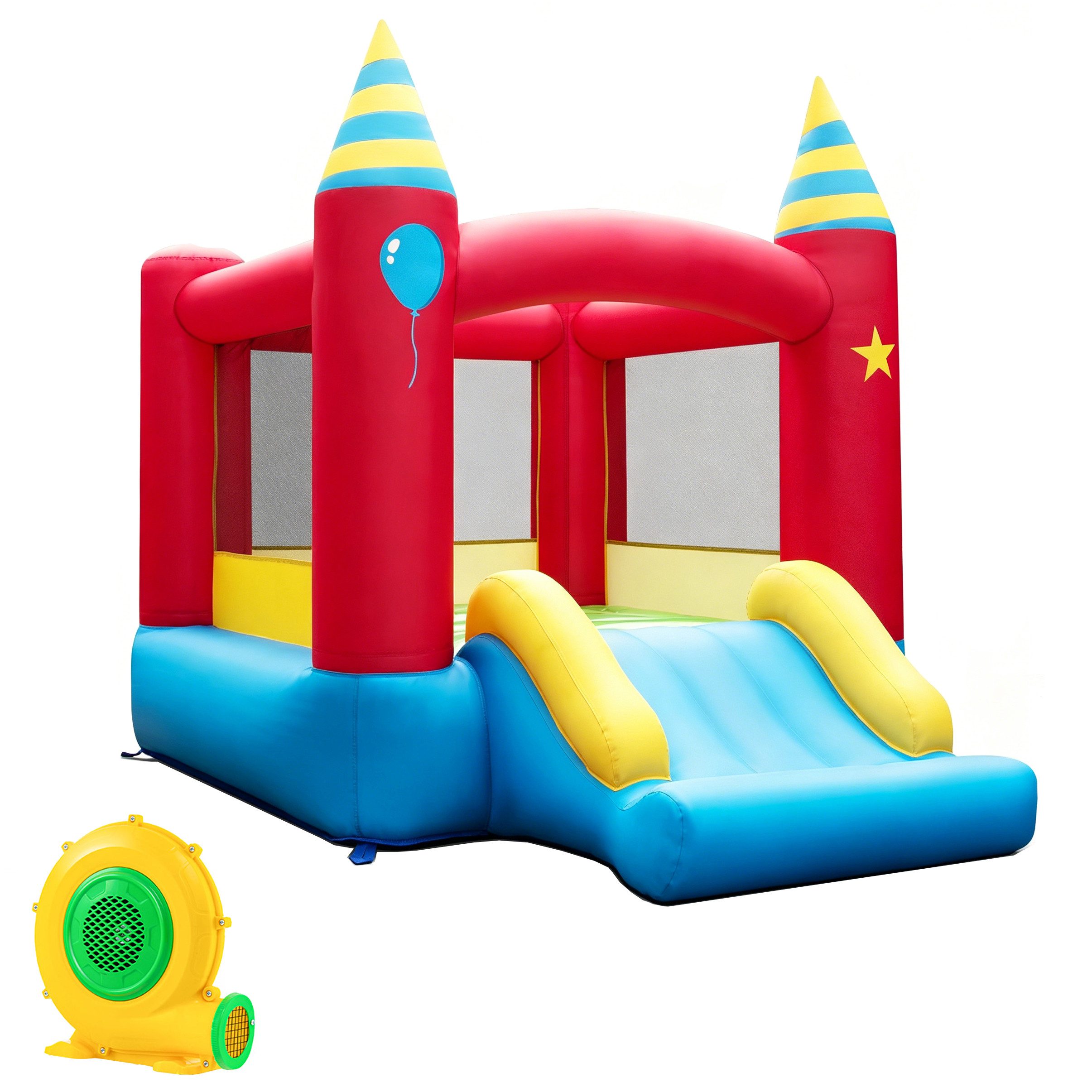 COSTWAY Hüpfburg, (2-tlg), Hüpfschloss für Kinder, mit Rutsche, Tragetasche, Gebläse
