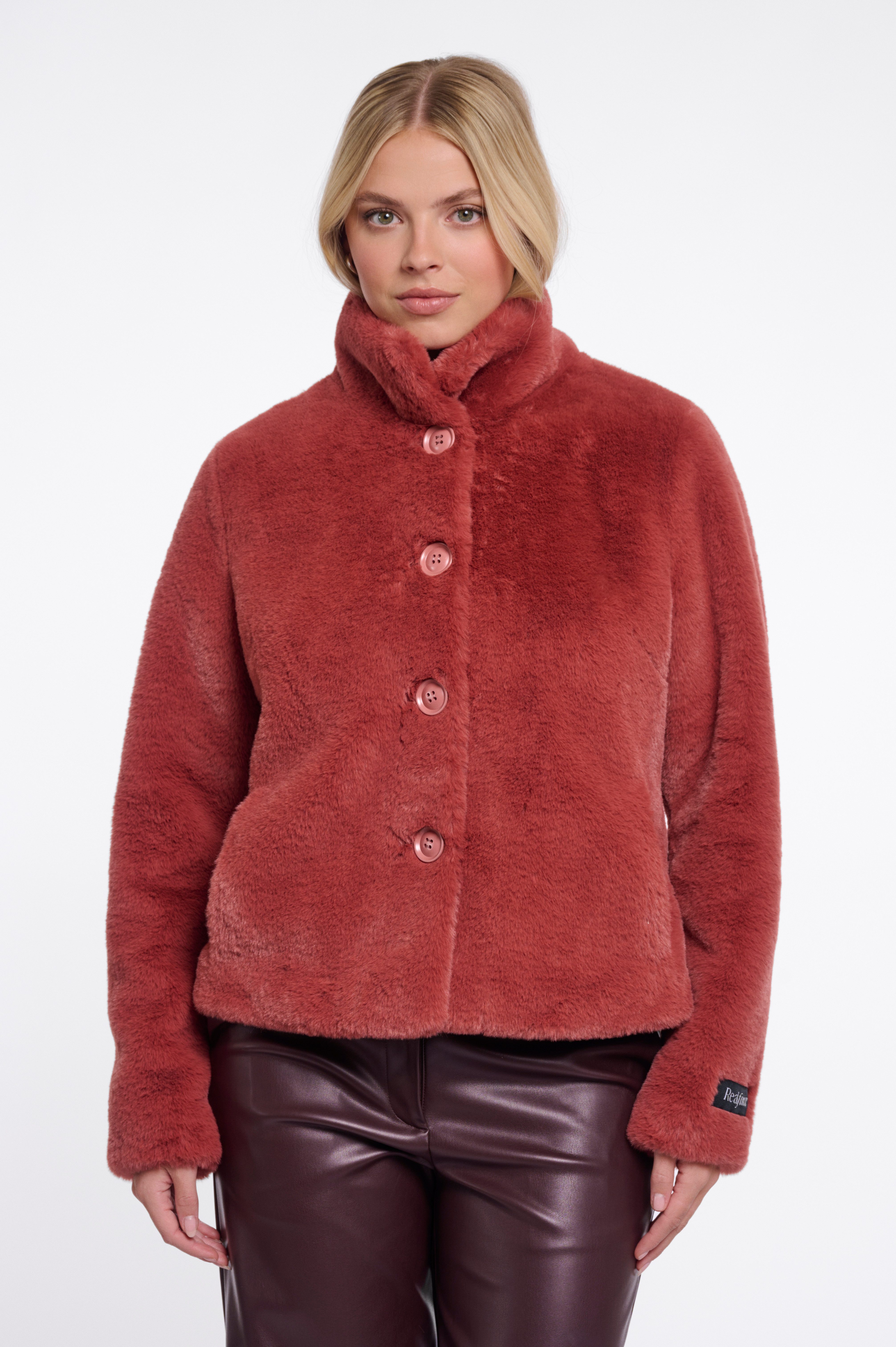 Rino & Pelle Fellimitatjacke Plüschjacke mit Knopfverschluss und Stehkragen