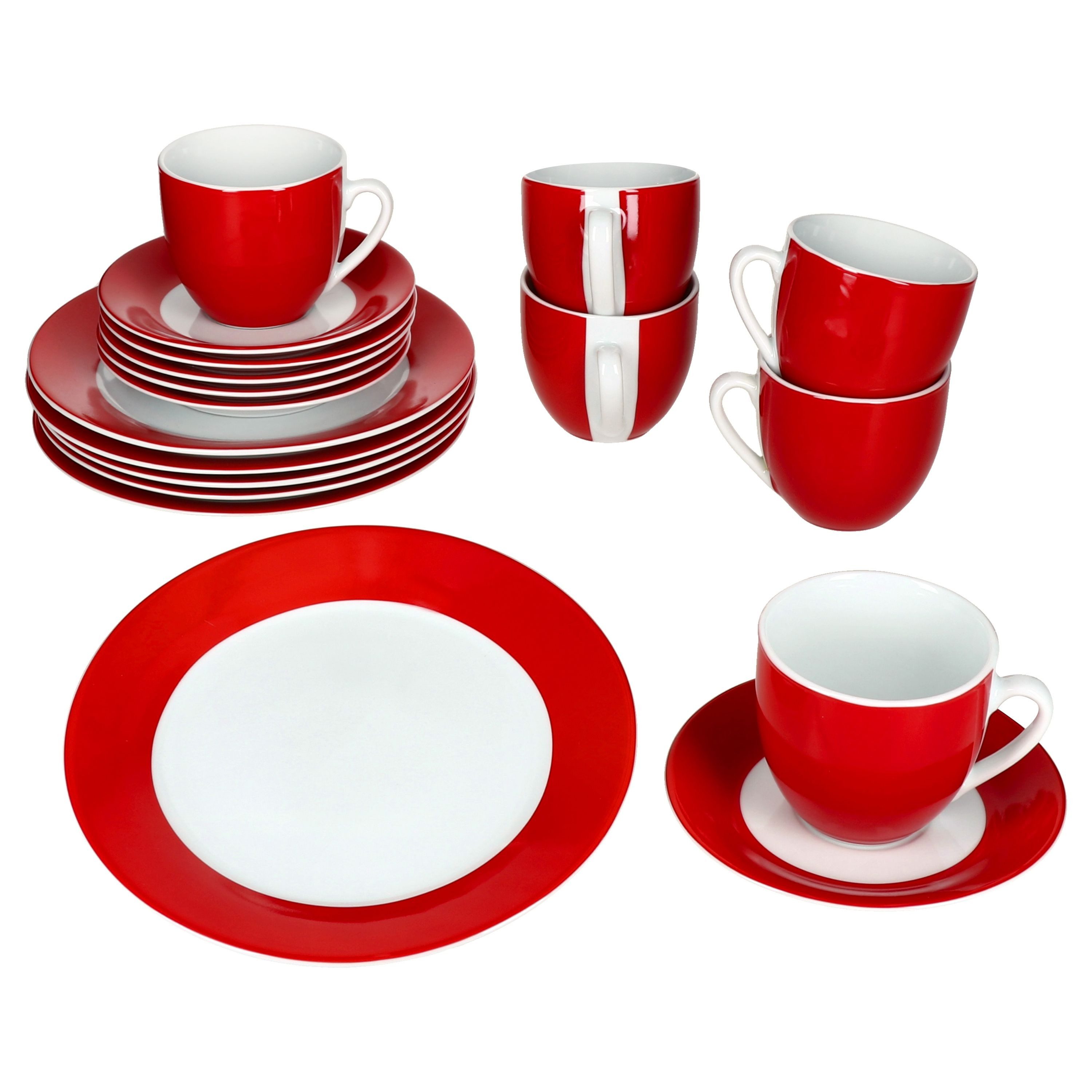 MamboCat Kaffeeservice 18tlg Kaffeeservice Variant Rot Porzellan 6 Personen, Porzellan