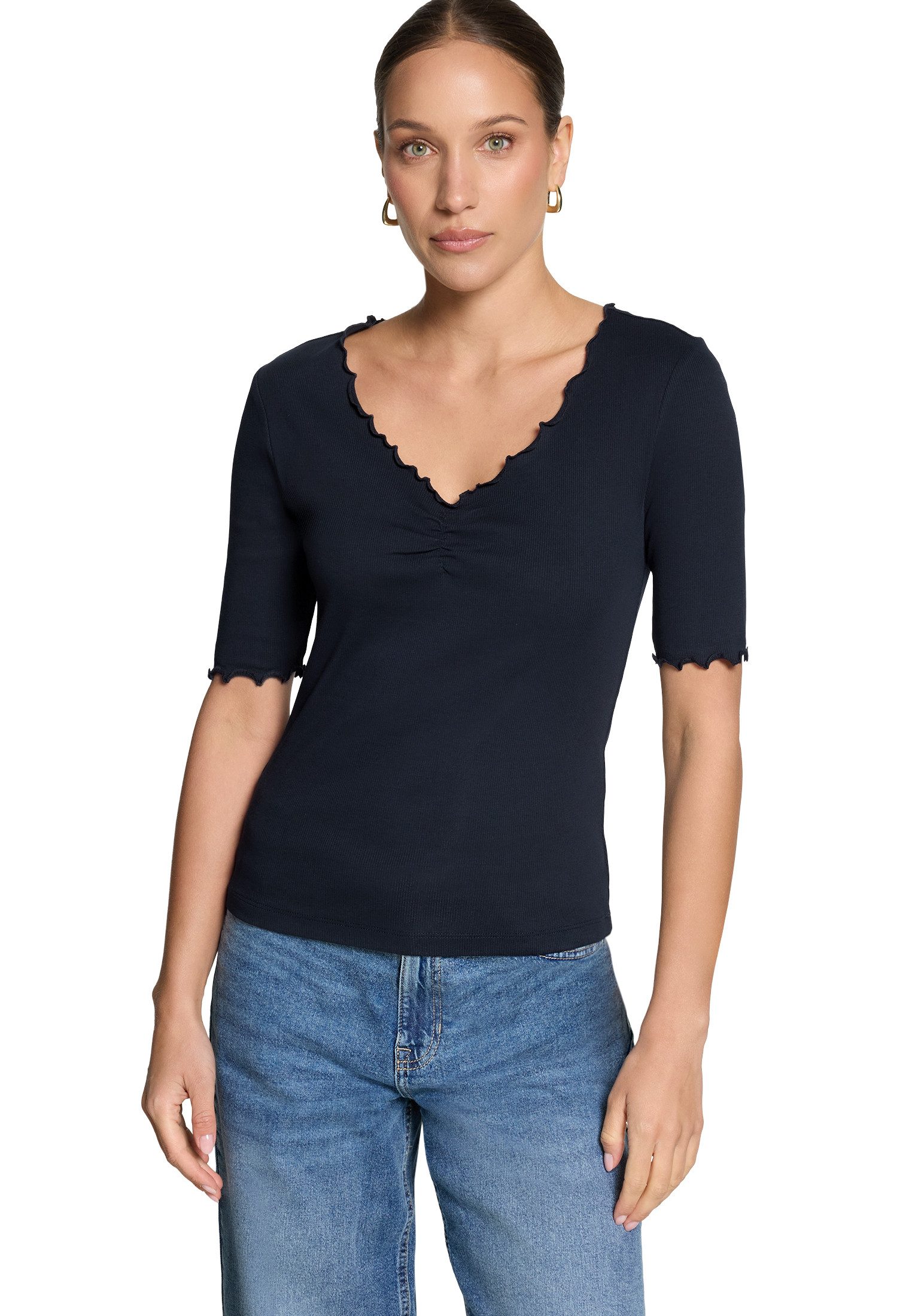 Zero Kurzarmshirt Damen mit Raffung (1-tlg) Raffung