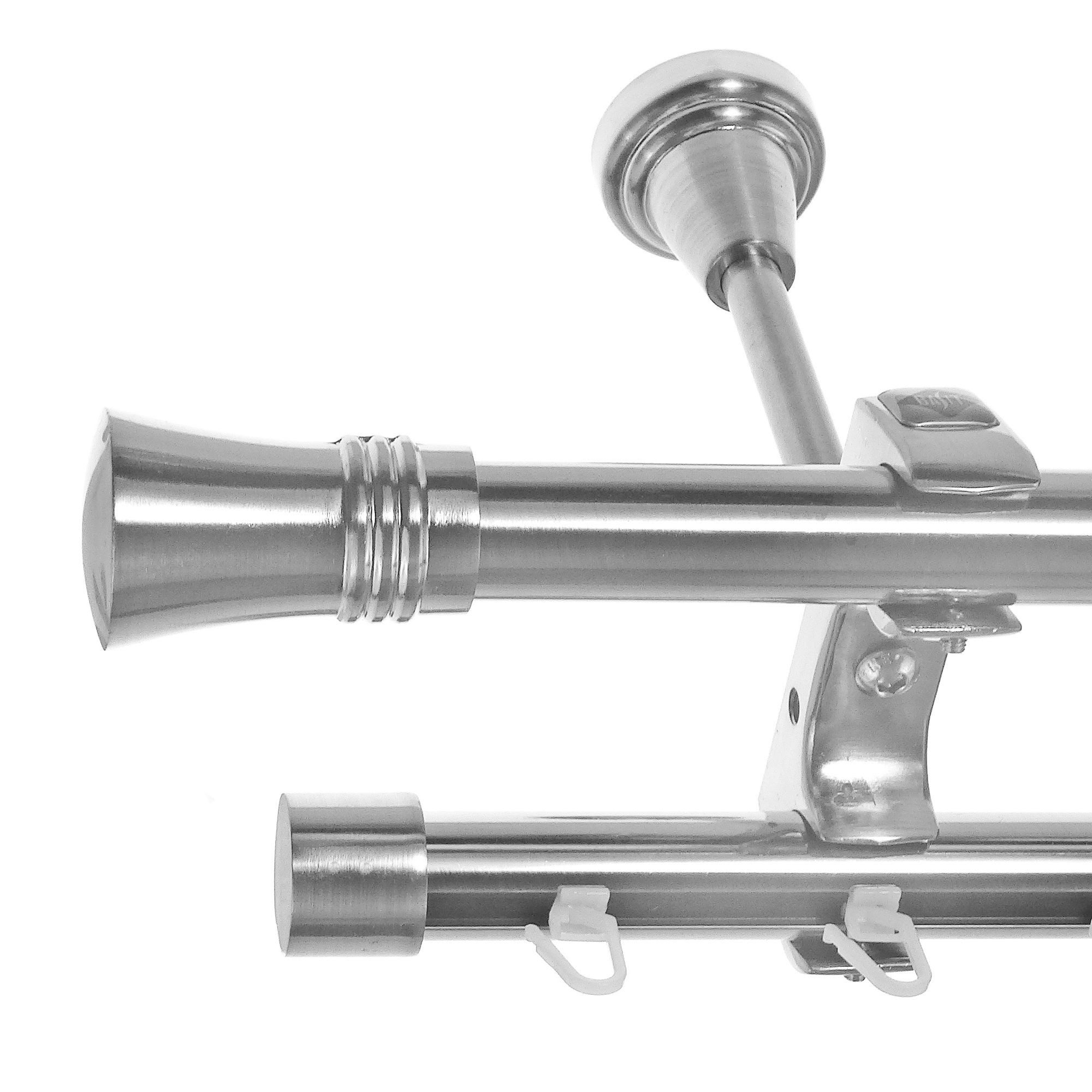 BASIT Gardinenstange Rohr und Innenlauf Edelstahloptik 20mm mit Deckenträgern 400 cm E86, Ø 20 mm, 2-läufig, verschraubt, Metall, D61RI 400 cm E86 Knauf