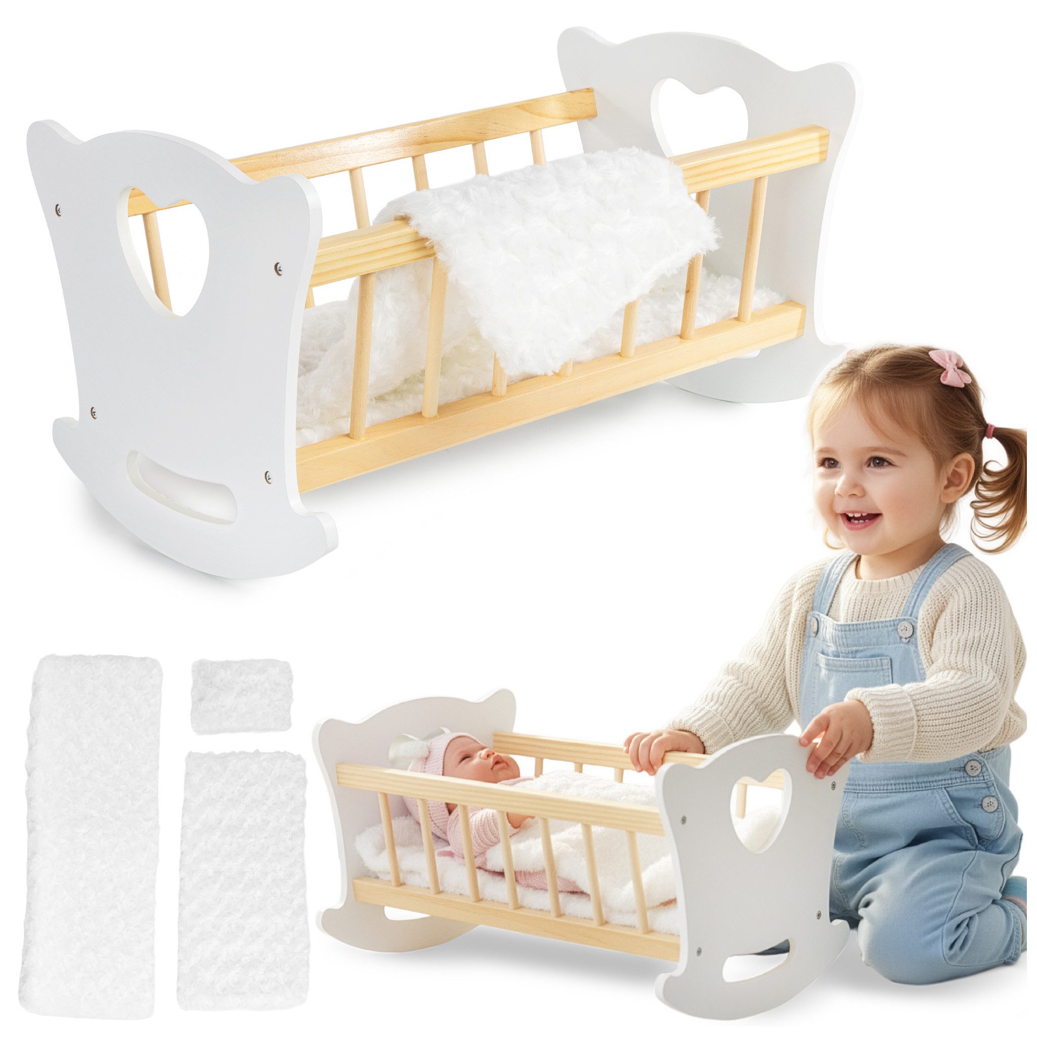 Kinderplay Dolls & Strollers Puppenbett Kinderplay Holz Puppenwiege mit Bettwäsche - Green Series GS2105