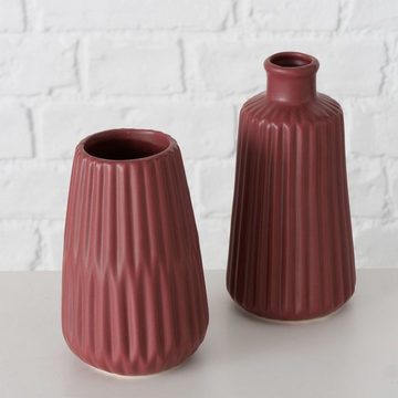 BOLTZE Tischvase Deko Vase im 2er Set aus Keramik Mattes Design - Dunkelrot