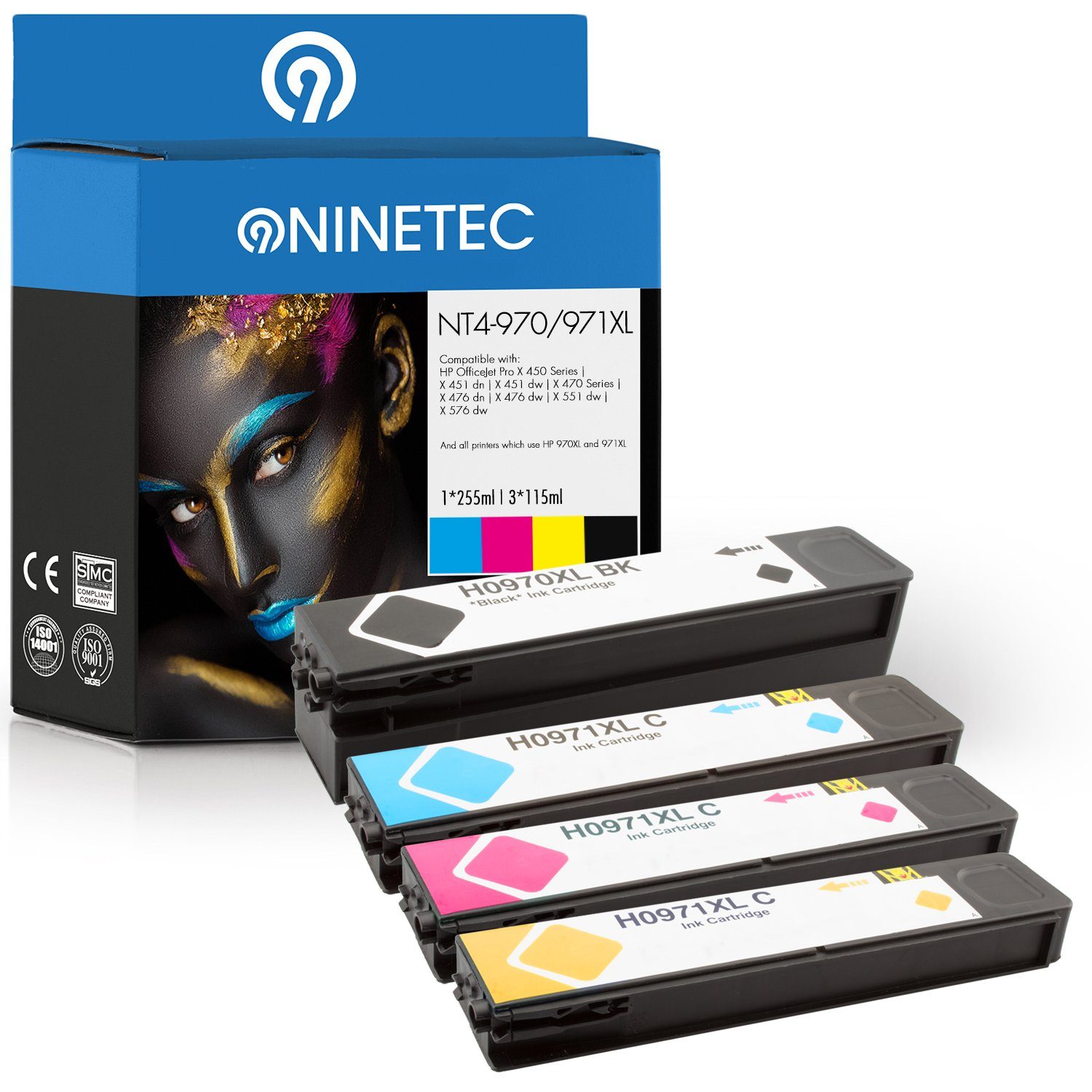 NINETEC 4er Set ersetzt HP 970XL 971XL Tintenpatrone