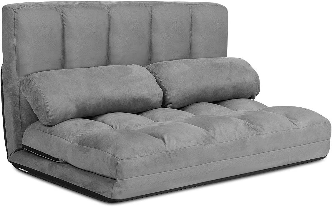 KOMFOTTEU Sofa 2 Sitzer Bodensofa, mit 2 Kissen, 3 in 1 Sofabett