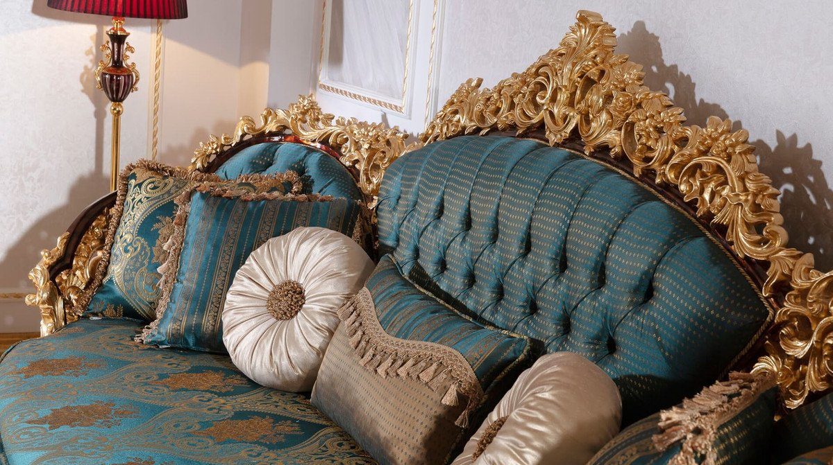 Casa Padrino Sofa Luxus Barock Prunkvoll Blau Möbel - - Sofa Wohnzimmer Wohnzimmer / Braun Edel mit Sofa & / Gold Barock Prunkvolles / elegantem Beige - Muster