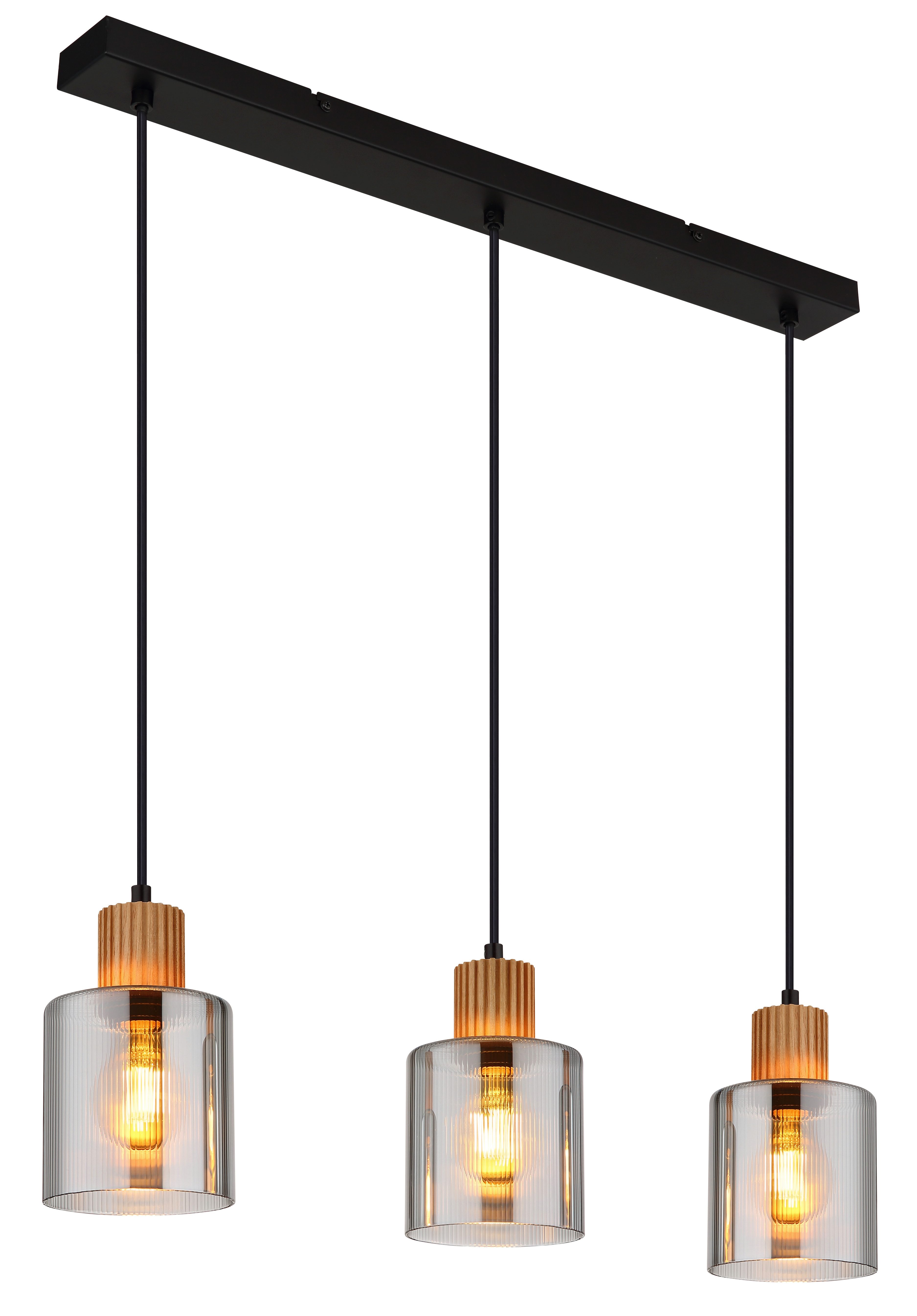 GLOBO LIGHTING Hängeleuchte ALEIDIS, ohne Leuchtmittel, Hängeleuchte Schwarz/Holz, Rauchglas, E27