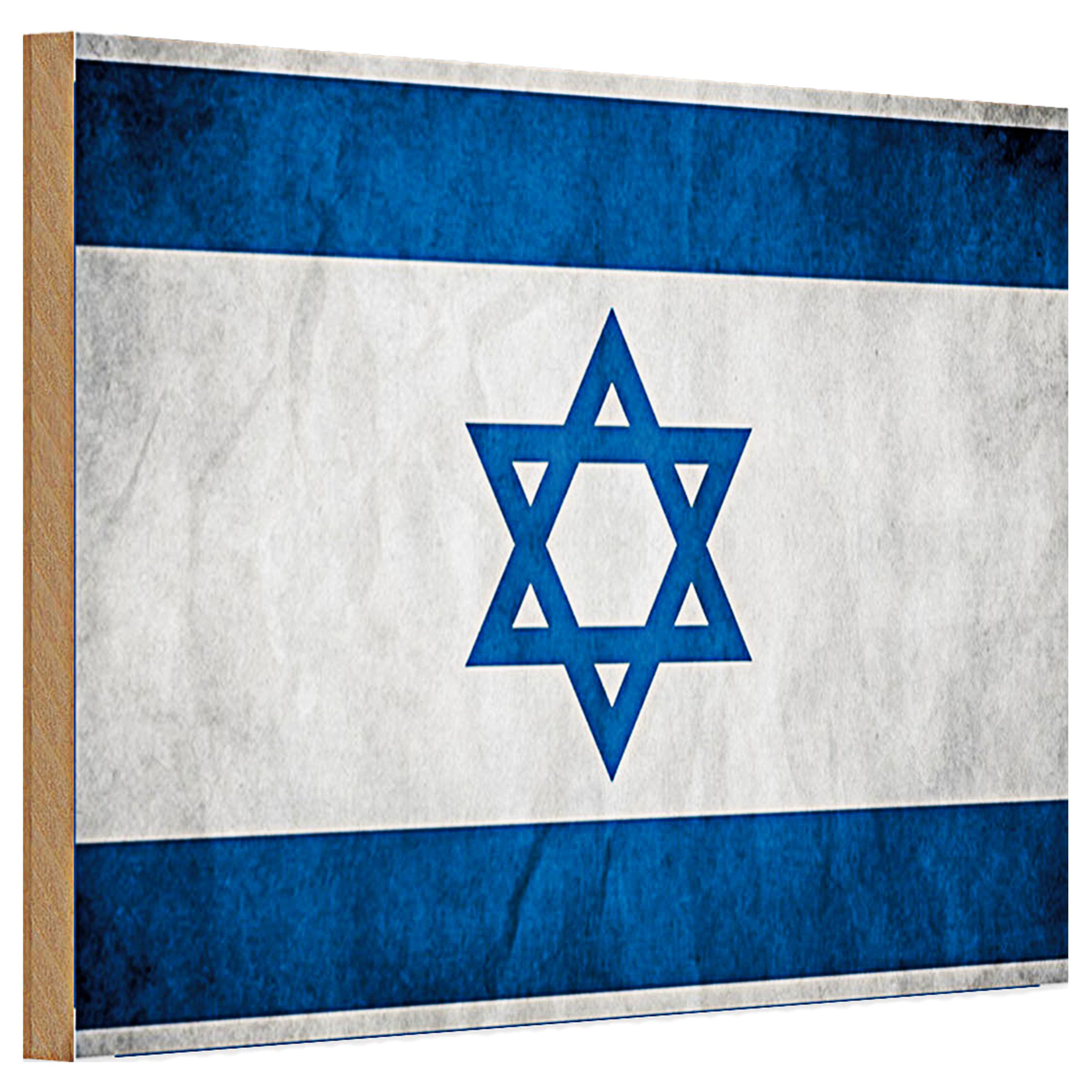 Roomando Holzbild Holzschild Flagge 30x20cm Israel Fahne Wanddeko