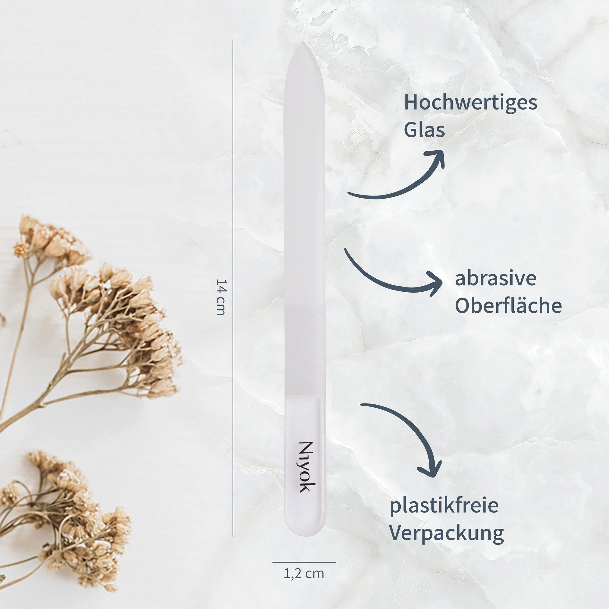 Niyok Glasnagelfeile für natürliche Nägel mit feiner Kristalloberfläche für sauberes Feilen, langlebig & hygienisch, nachhaltig & plastikfrei