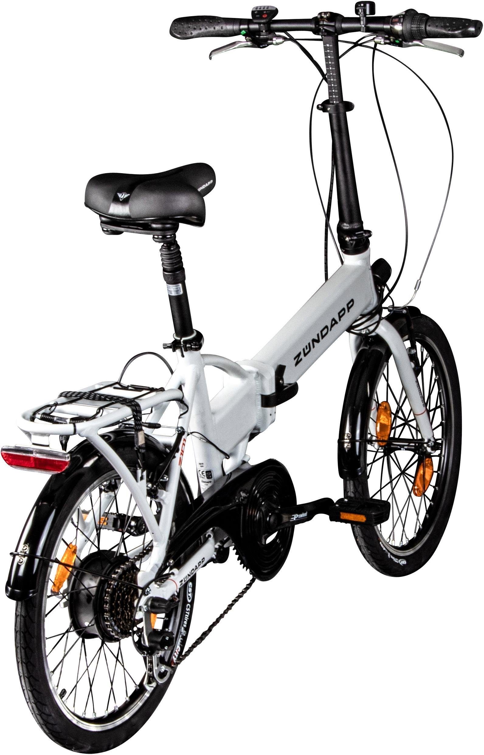 Zündapp E-Bike Klapprad Z101, 6 Gang Shimano Tourney Schaltwerk, Kettenschaltung, Heckmotor, 270 Wh, Pedelec, Elektrofahrrad für Damen u. Herren
