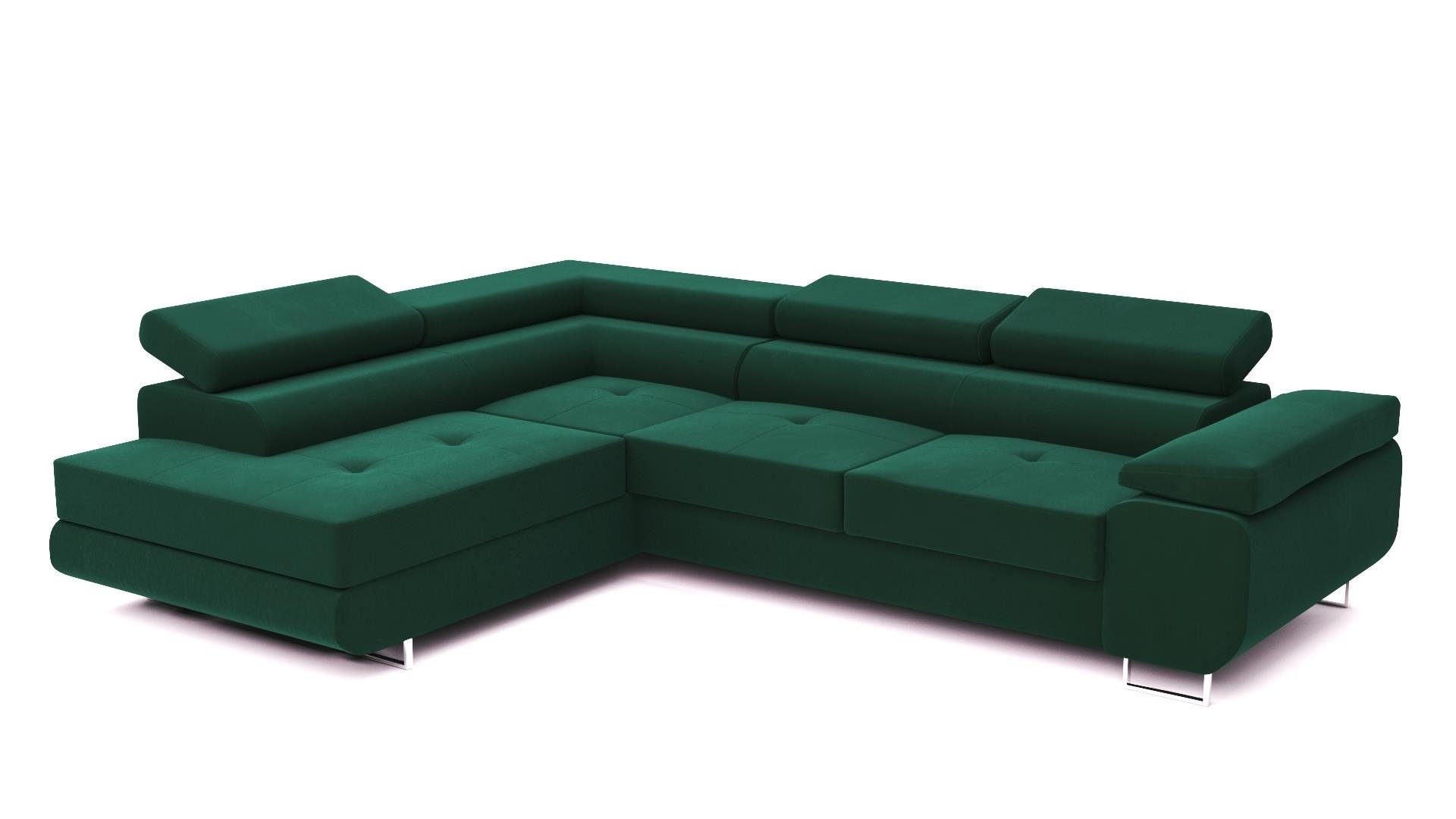 Furnix cm x H71 cm MH37 L-Form, Grün in B275 mit ANDROMEDE Schlafsofa aufgestellten T203 Polstercouch, x Ecksofa (90 Kopfstützen)