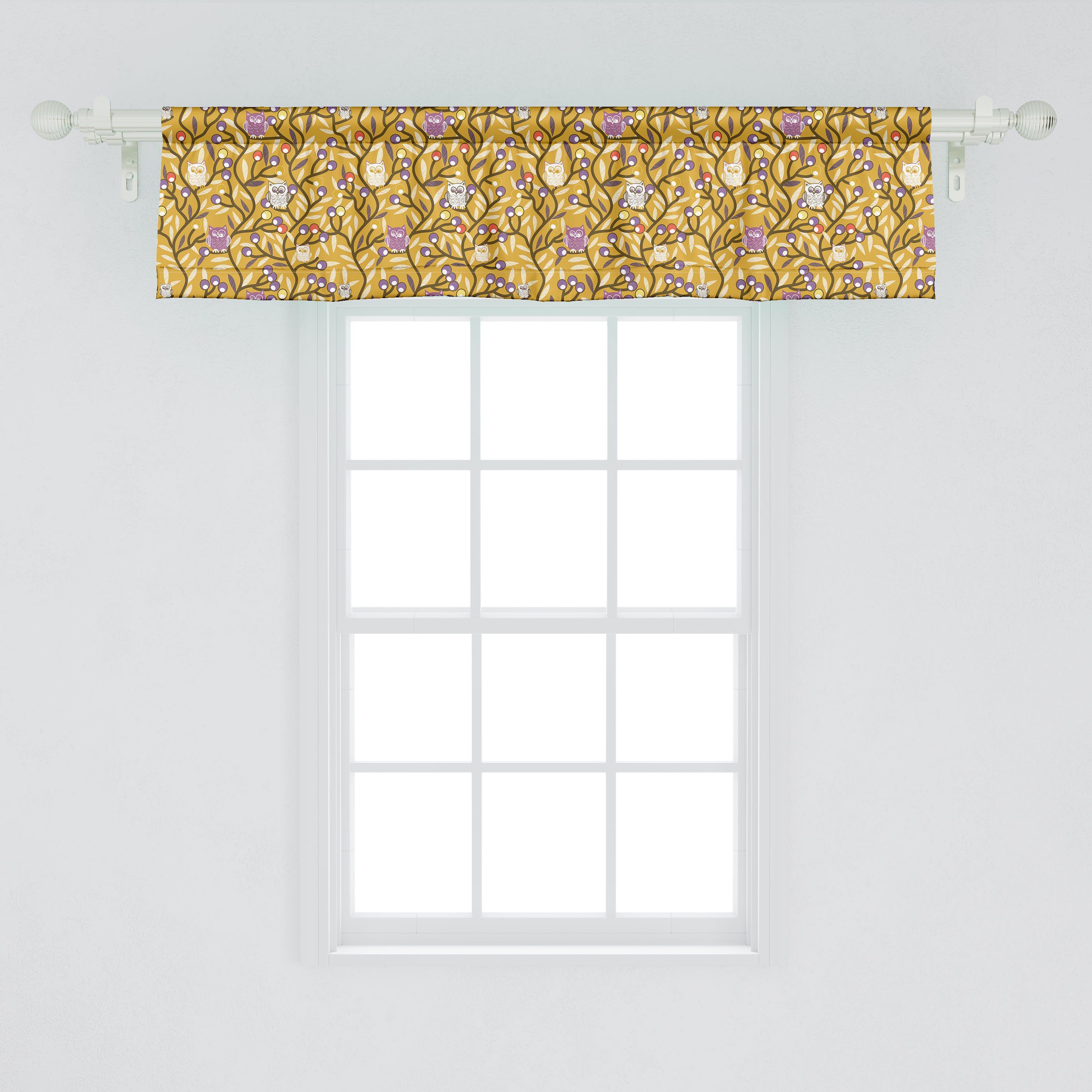 Scheibengardine Vorhang Volant Schlafzimmer Abakuhaus, mit für Blätter Dekor Küche Stangentasche, Night Birds Eulen Microfaser, Bäume