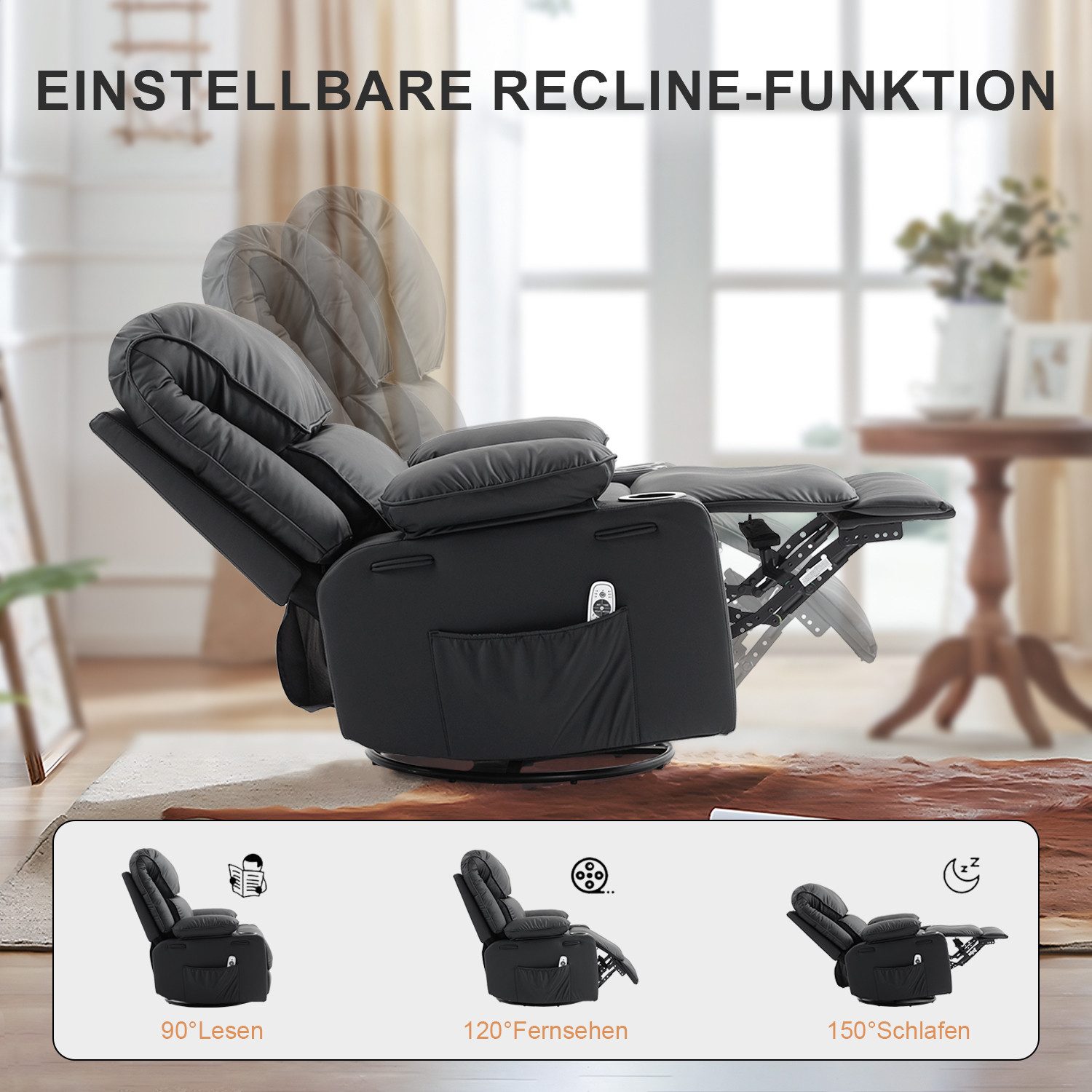 BRTHORY Massagesessel Relaxsessel mit Massagefunktion, Fernsehsessel, 360°drehbar (1-St), Massagesessel mit Liege- und Schaukel-Funktion