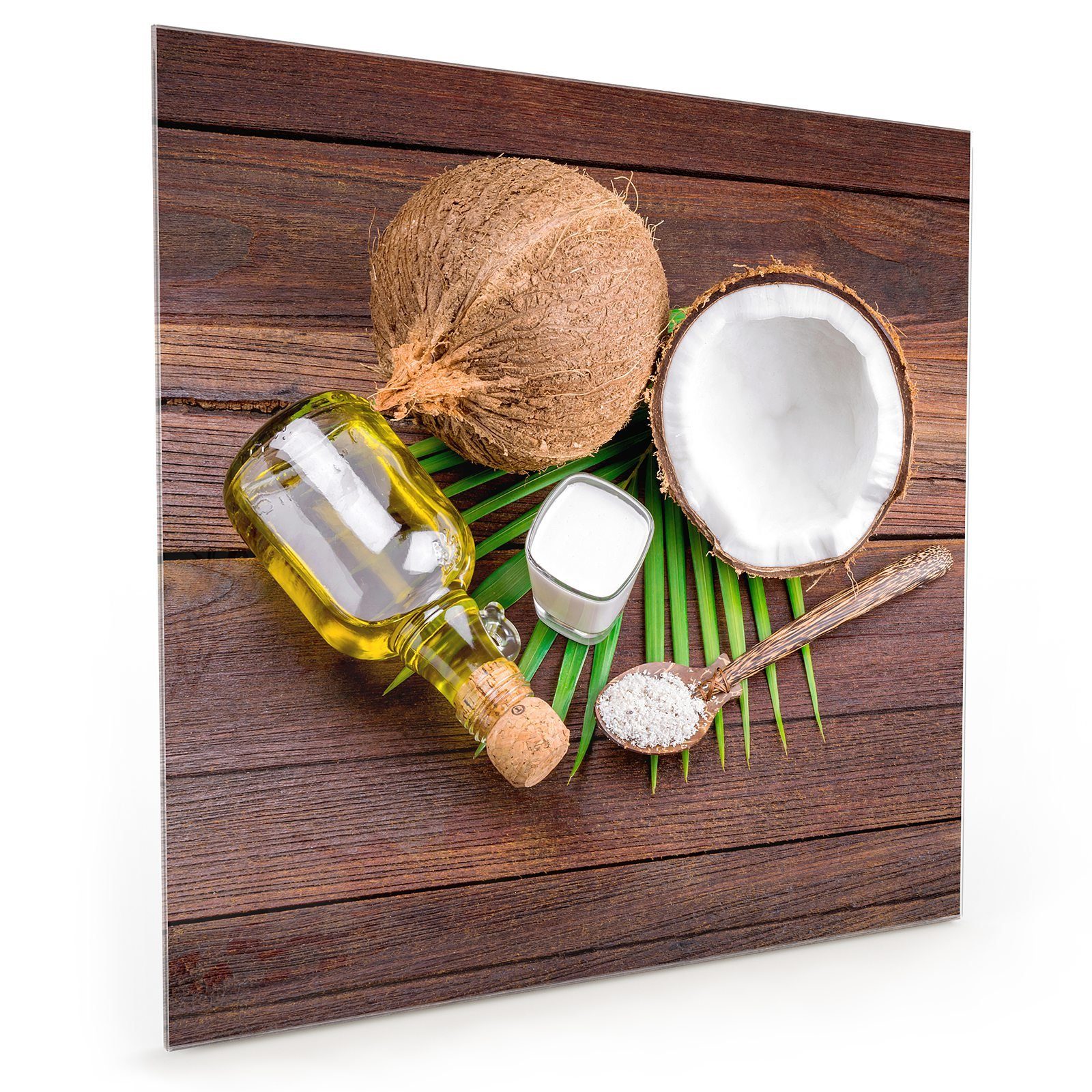 Spritzschutz Primedeco und Öl Glas Kokosmilch Küchenrückwand
