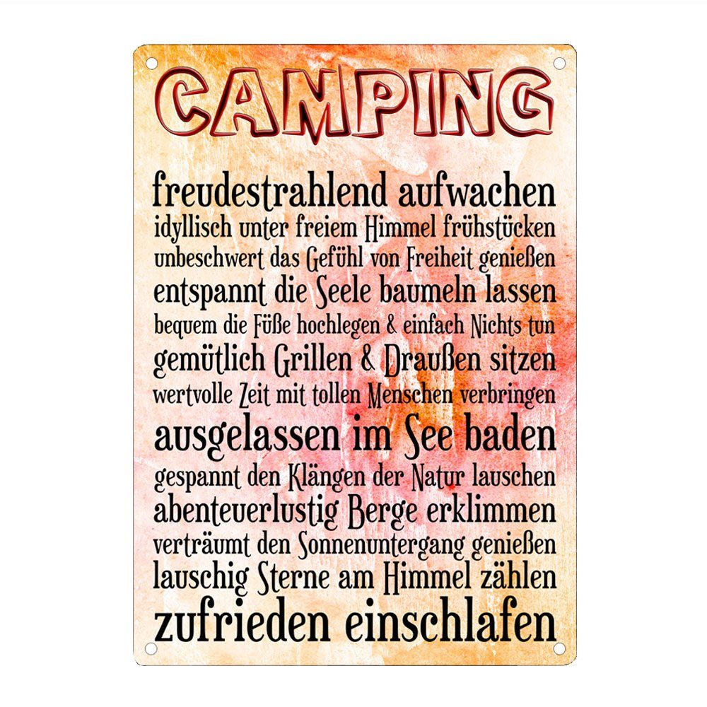 Cadouri Metallschild CAMPINGREGELN - Camping-Dekoschild mit Spruch, Campingzubehör, (1 St., Wandschild mit vier vorgebohrten Löchern), UV-beständig, 28,5 x 20 cm, abgerundete Ecken, Geschenk für Camper
