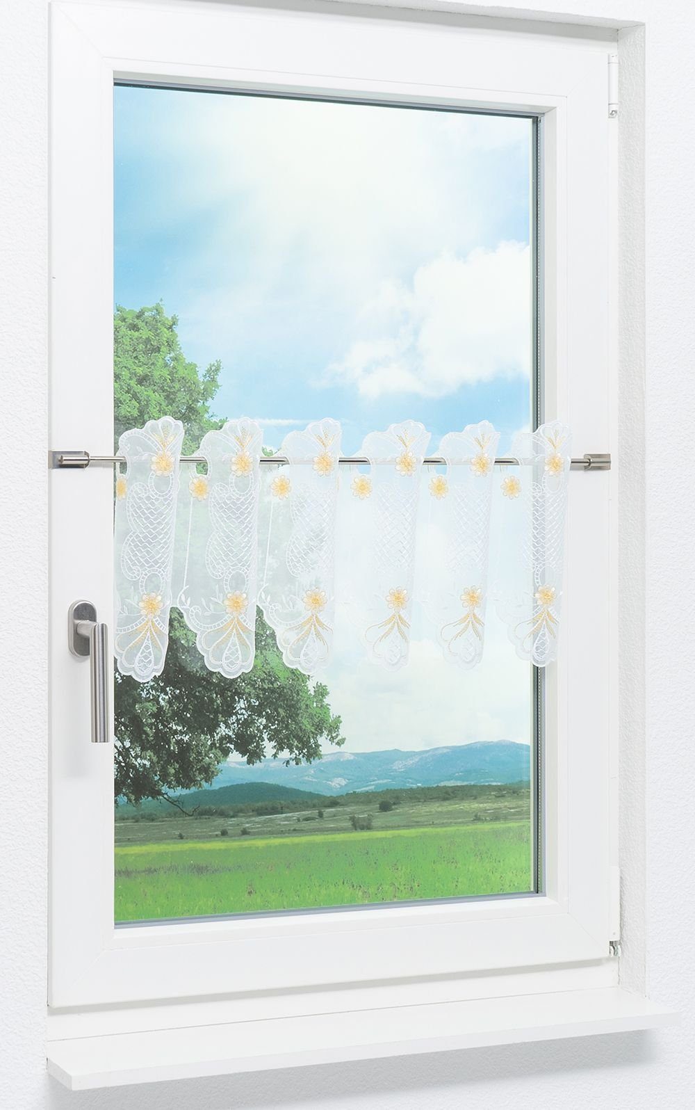 Plauener Spitze® Scheibengardine Blütezeit (1 St), transparent, HxB 30x48cm