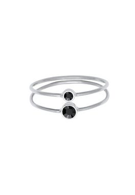 Elli Ring-Set Schwarz Kristalle (2 tlg) 925 Silber, Ring Set