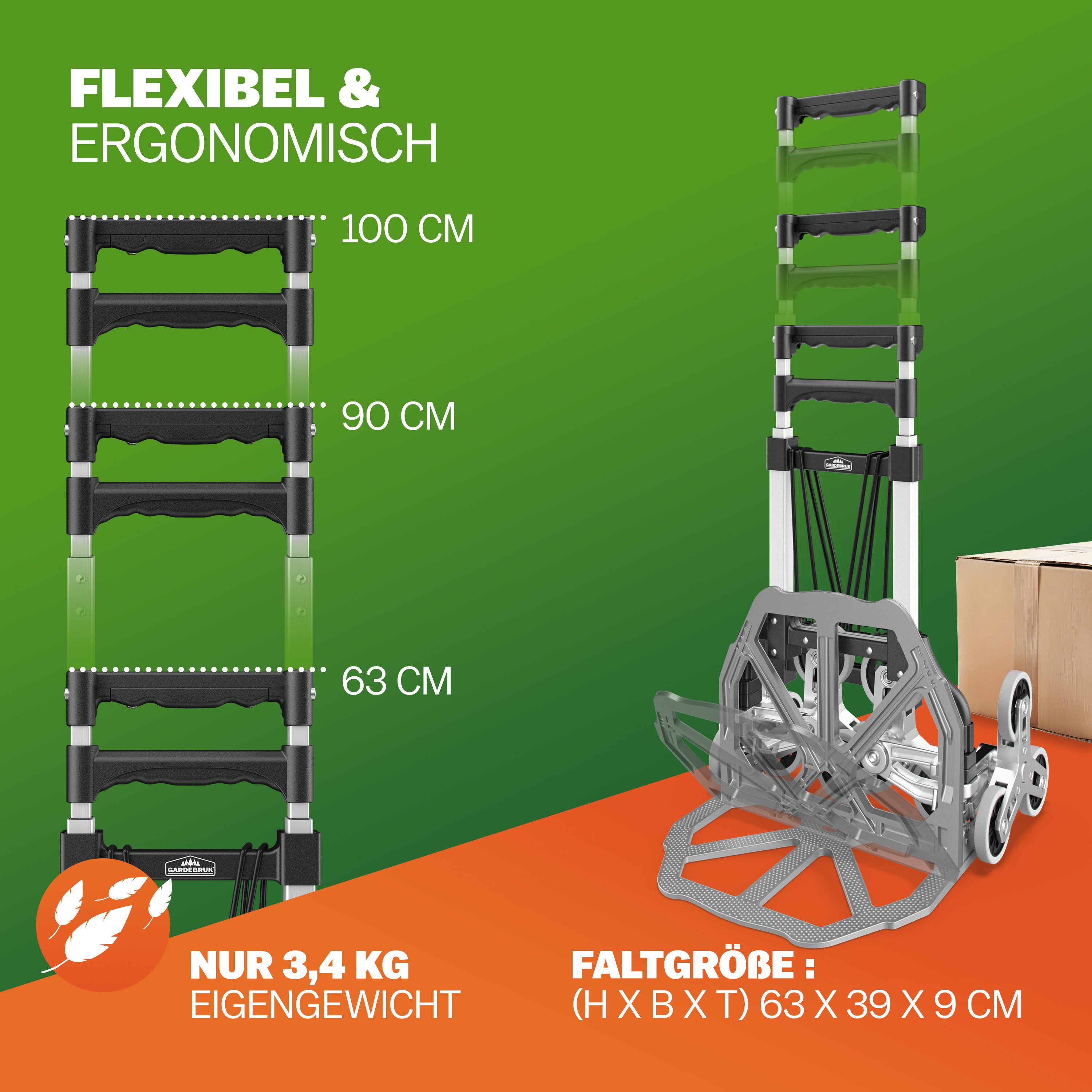 Gardebruk Sackkarre, Aluminium Treppenkarre klappbar 80 kg inkl. Handschuhe Transport