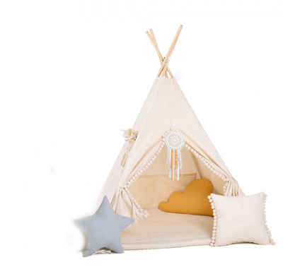 Rainbow Kids Tipi-Zelt Beiger Wolf, Personen: 2 (mit kleinem Zubehör, 4 tlg., mit 2 Kissen und Matte)