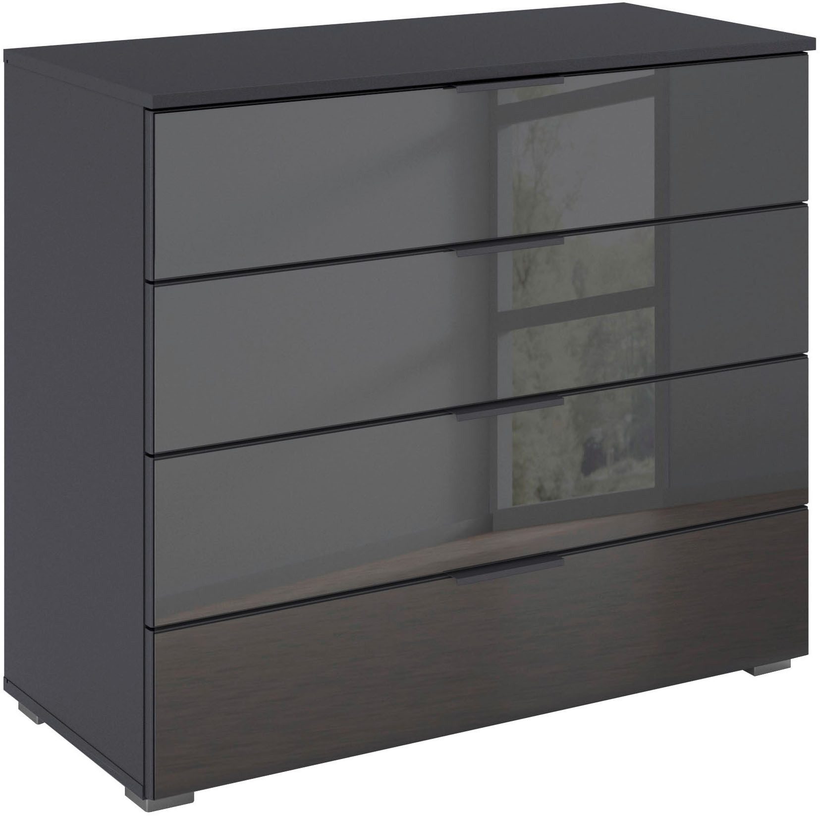 OTTO home Schubkastenkommode Sideboard Schubladenkommode Schubladenkommode AGORDO mit Glasfront (in zwei Griff-Farben, Breite 80 cm), vier große und geräumige Schubladen mit viel Stauraum MADE IN GERMANY