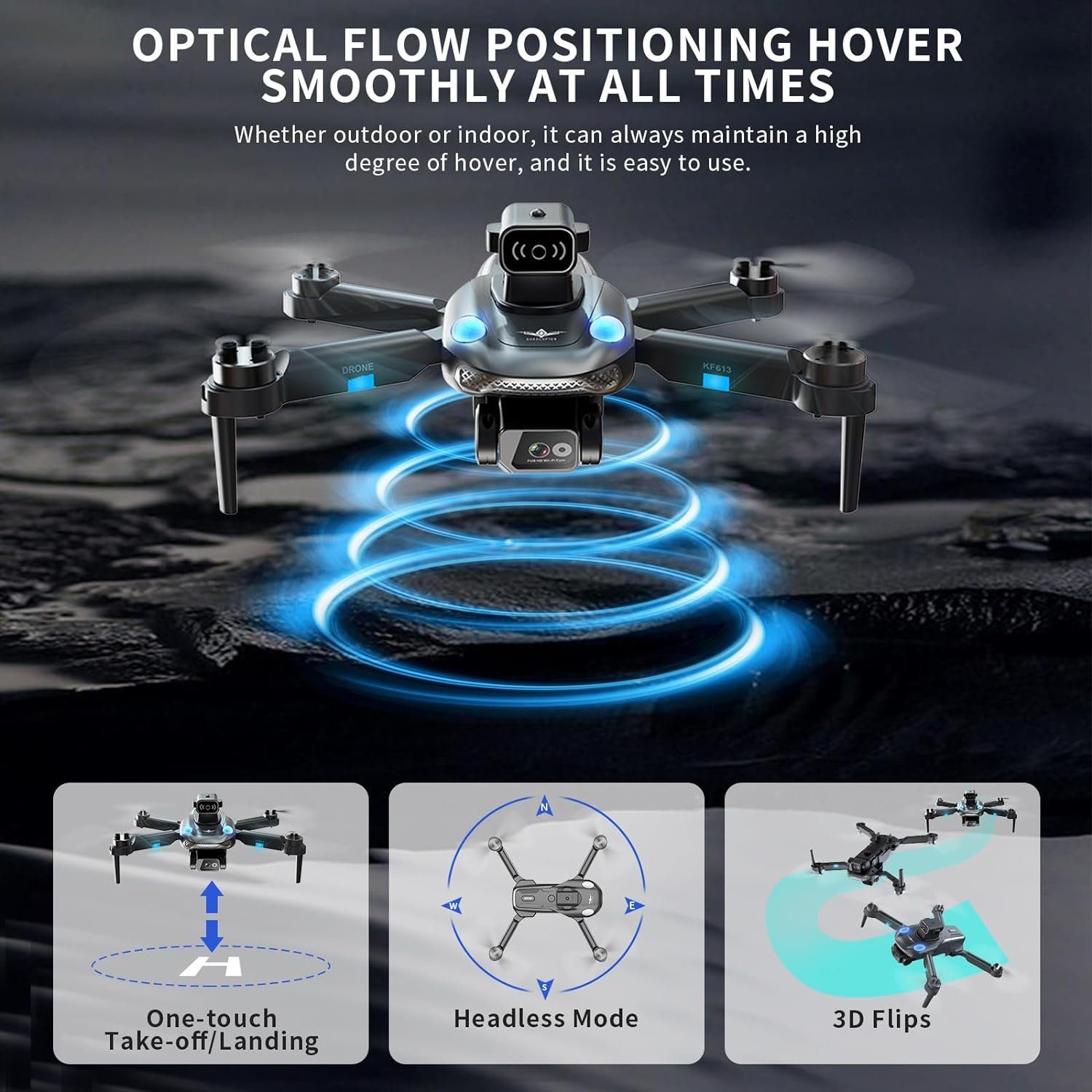Drohne Hindernisvermeidung, 360° Drohne Follow-Me Drone Faltbar (4K Kamera Anfänger Quadrocopter Erwachsener) OBEST Einstellbarer für GPS RC mit mit HD,