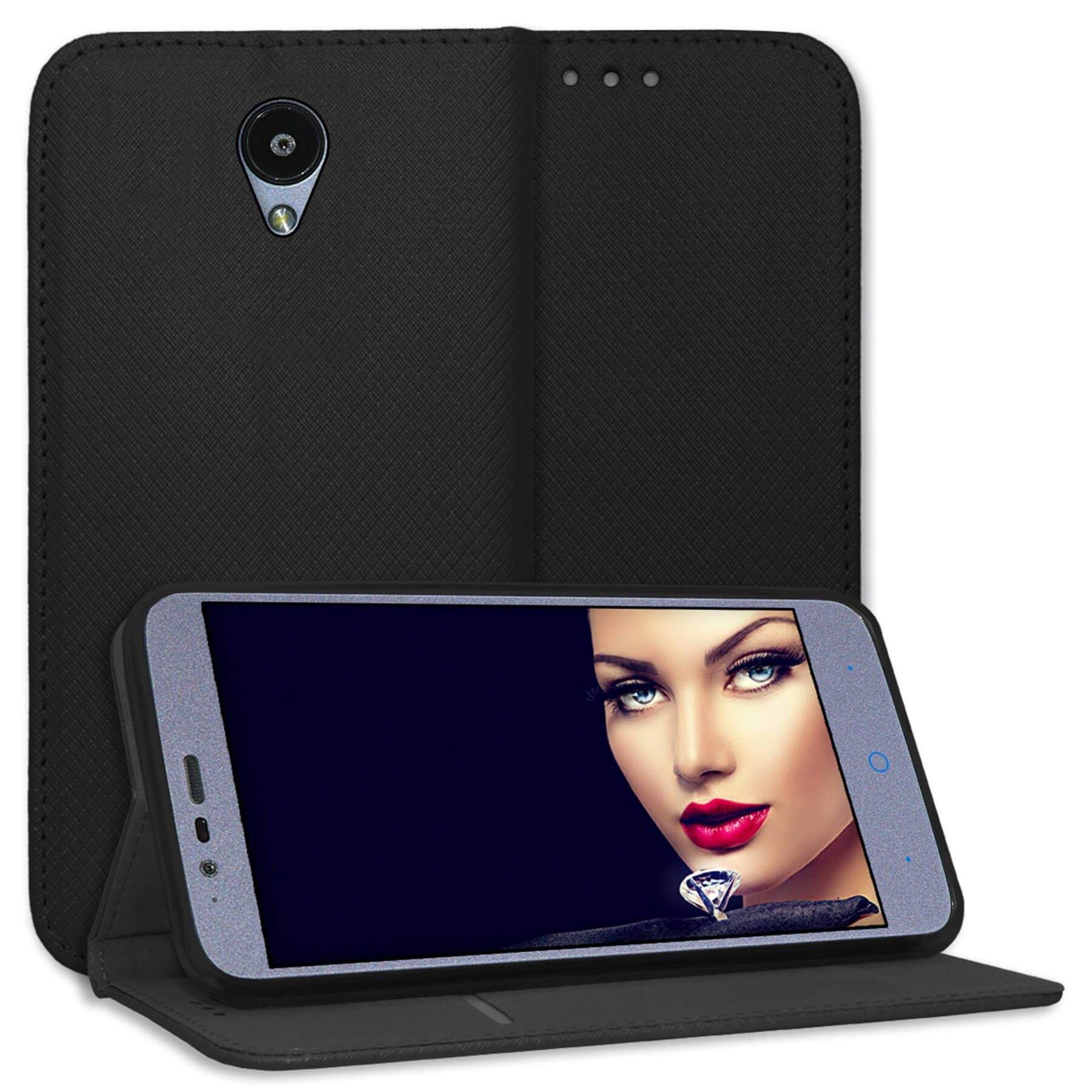 mtb more energy Smartphone-Hülle Smart Magnet für ZTE Blade A310, Schwarz, Bookstyle Klapphülle Cover Wallet Case aus Kunstleder