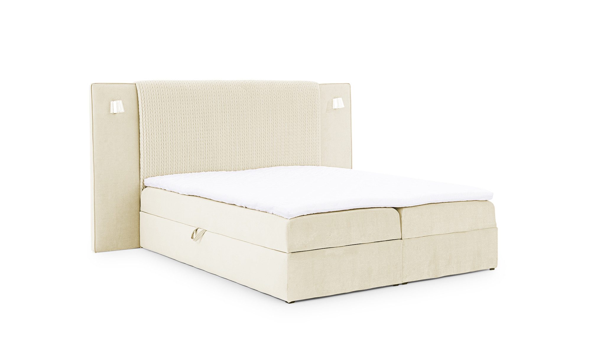 Fun Möbel Boxbett Bett MARTEN Überlänge in Stoff Magic Velvet Set.2 (inkl. Bettkästen und Kaltschaumtopper, inkl. 2 Nachttische und gehärtetes Glas), Ambiente-Beleuchtung mit Touch Funktion im Kopfteil