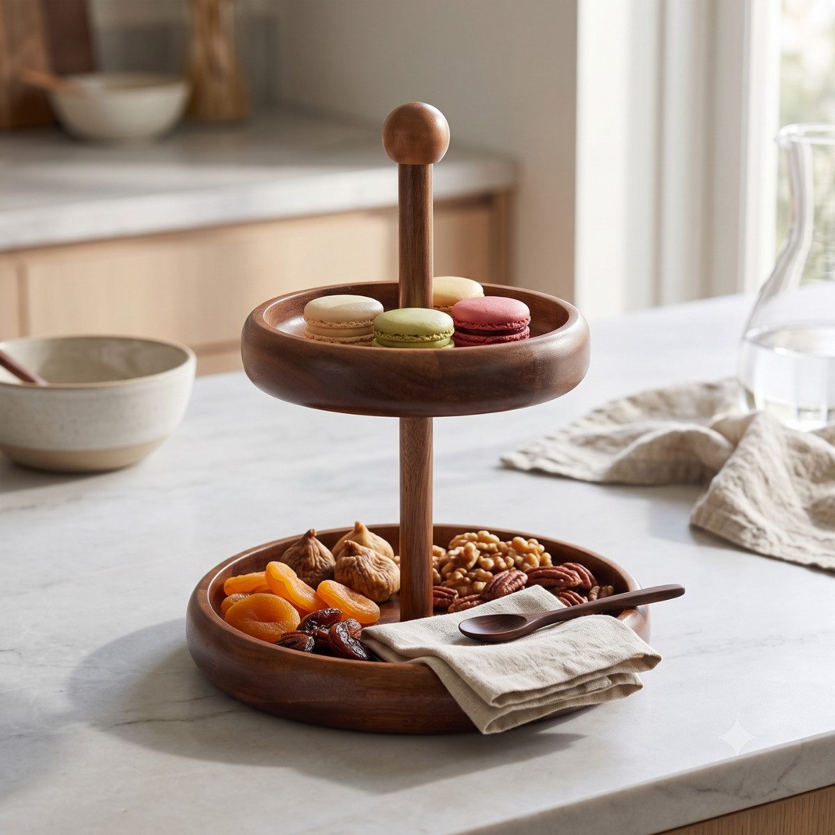 Bricard Etagere 2-stufiger Massivholz-Ständer im Soft-Edge-Design Akazie Holz Ø 30 cm