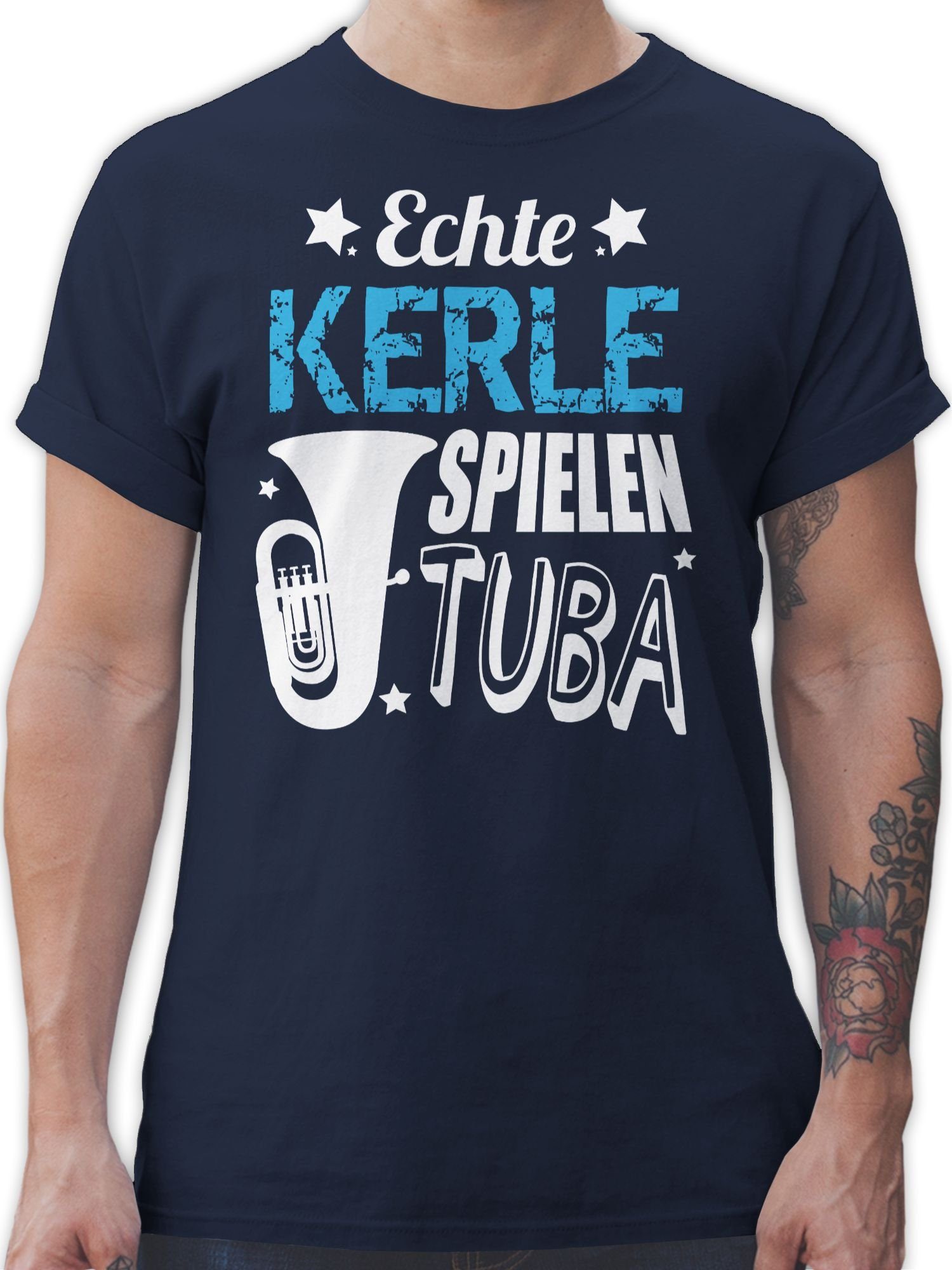 Musik spielen Tuba Instrument Echte Zubehör Blau 2 T-Shirt Shirtracer Kerle Navy