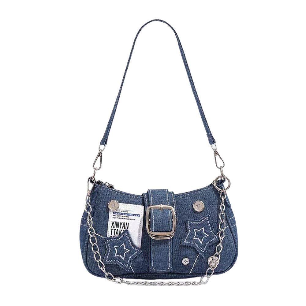 Zaewry Schultertasche Umhängetasche Damen klein Handtasche, Y2K Crossbody Bag Damen, mit Sternenstickerei und Kettenriemen, Vintage für Frauen Dating