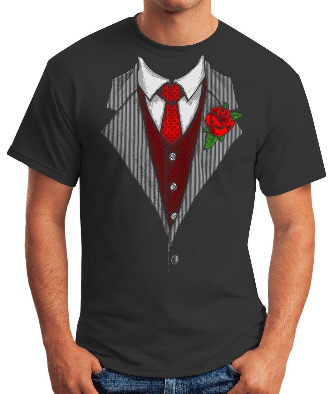 MoonWorks Print-Shirt Herren T-Shirt Anzug Schlips Krawatte aufgedruckt Fun günstig online kaufen