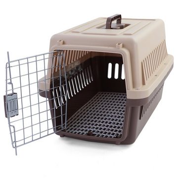 RAMROXX Tiertransportbox Transportbox mit Tür für Hund Katze usw. Beige Braun 36x59x36cm