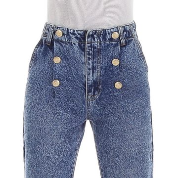 Ital-Design Weite Jeans Damen Freizeit Knopfleiste High Waist Jeans in Blau