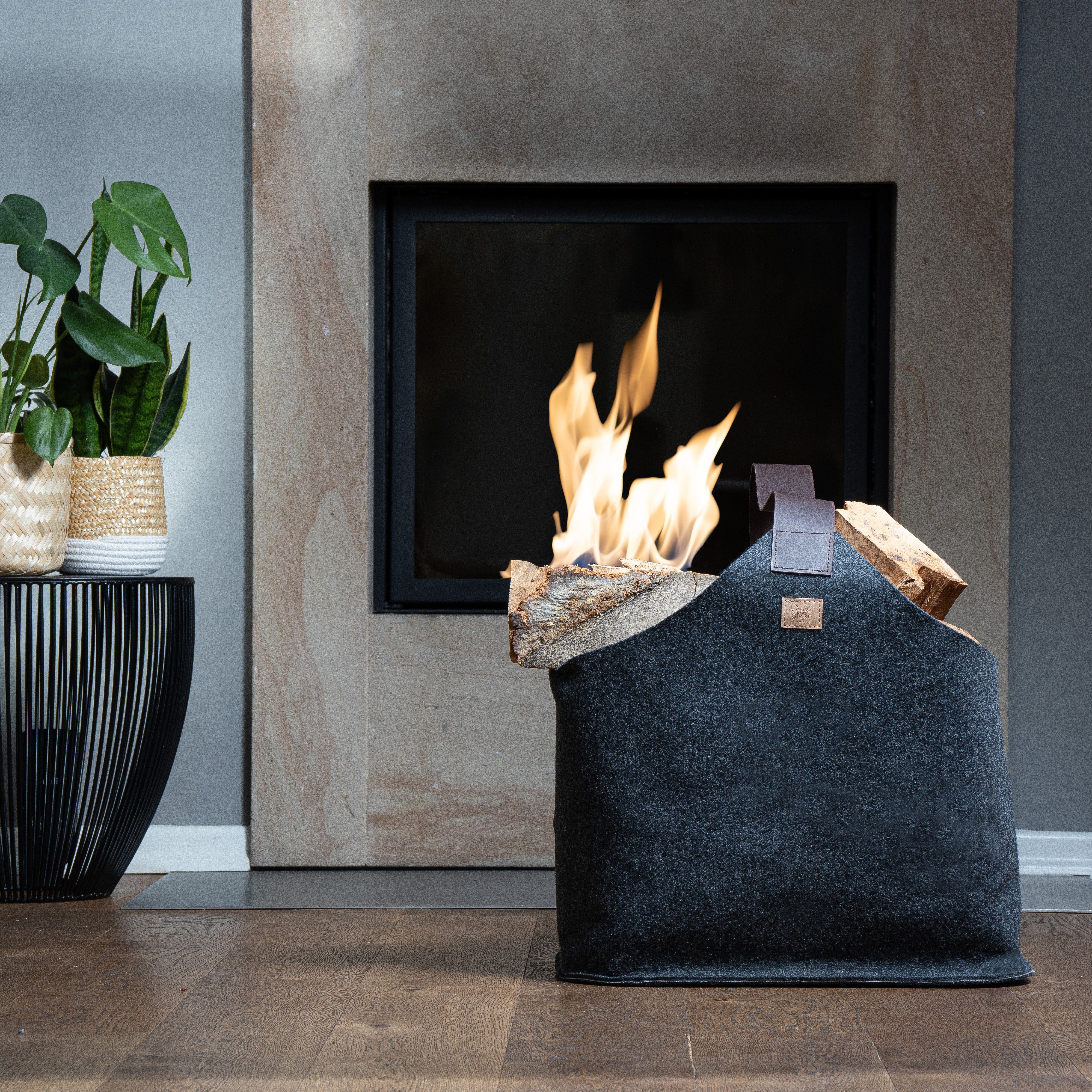 Easy and Green Kaminholzkorb Filz 60 Liter und Echtlederhenkel, Made in Ger günstig online kaufen