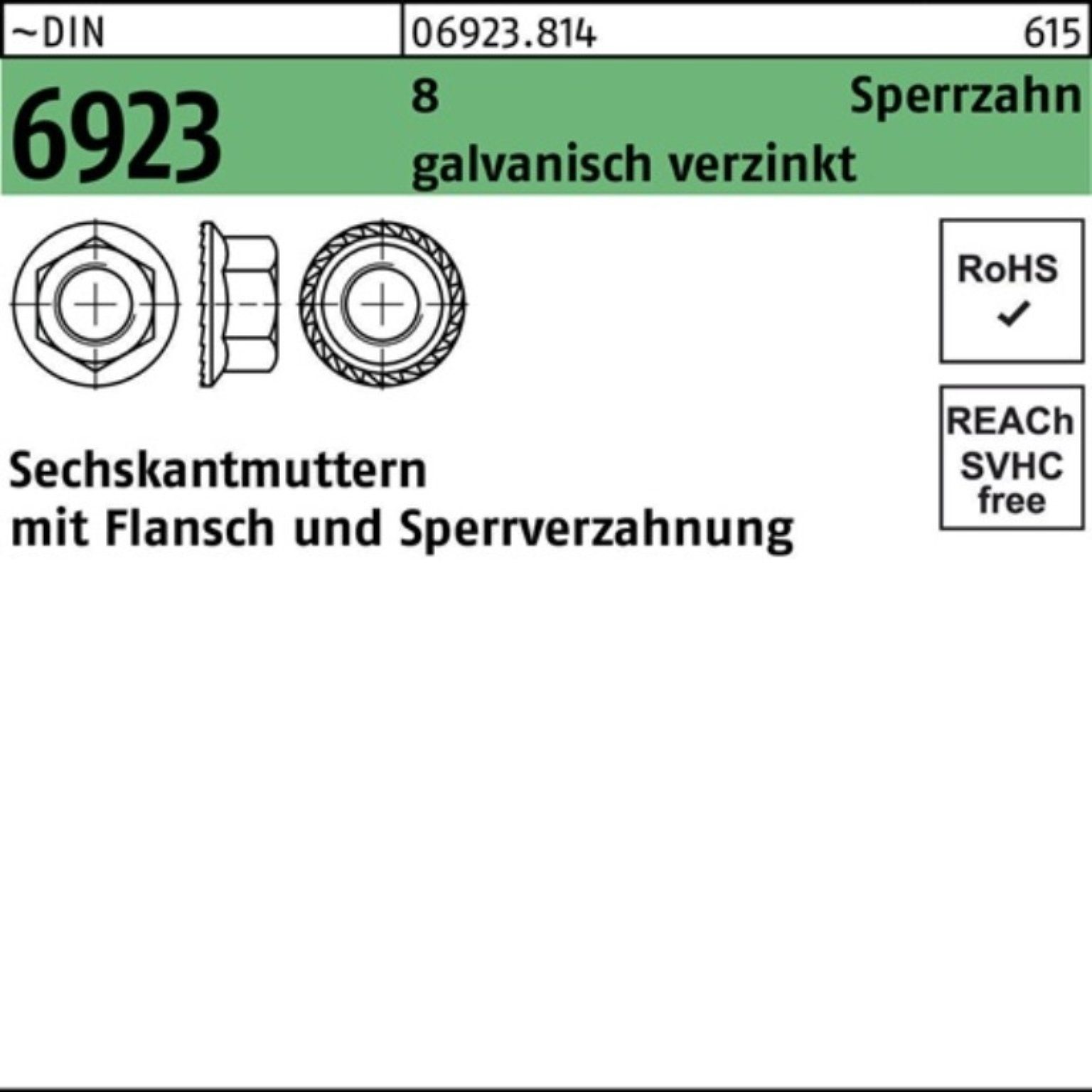 Reyher Muttern 1000er Pack Sechskantmutter DIN 6923 Flansch/Sperrverzahnung M5 8 galv