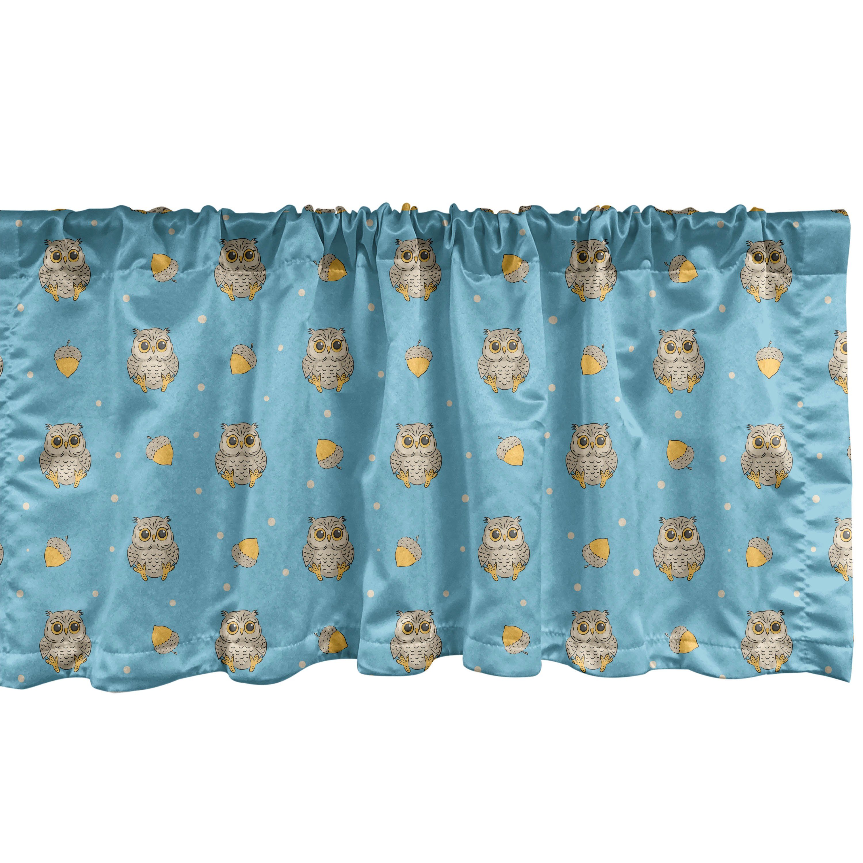 Scheibengardine Vorhang Volant für Küche Schlafzimmer Dekor mit Stangentasche, Abakuhaus, Microfaser, Eulen Dots Vögel und Eicheln