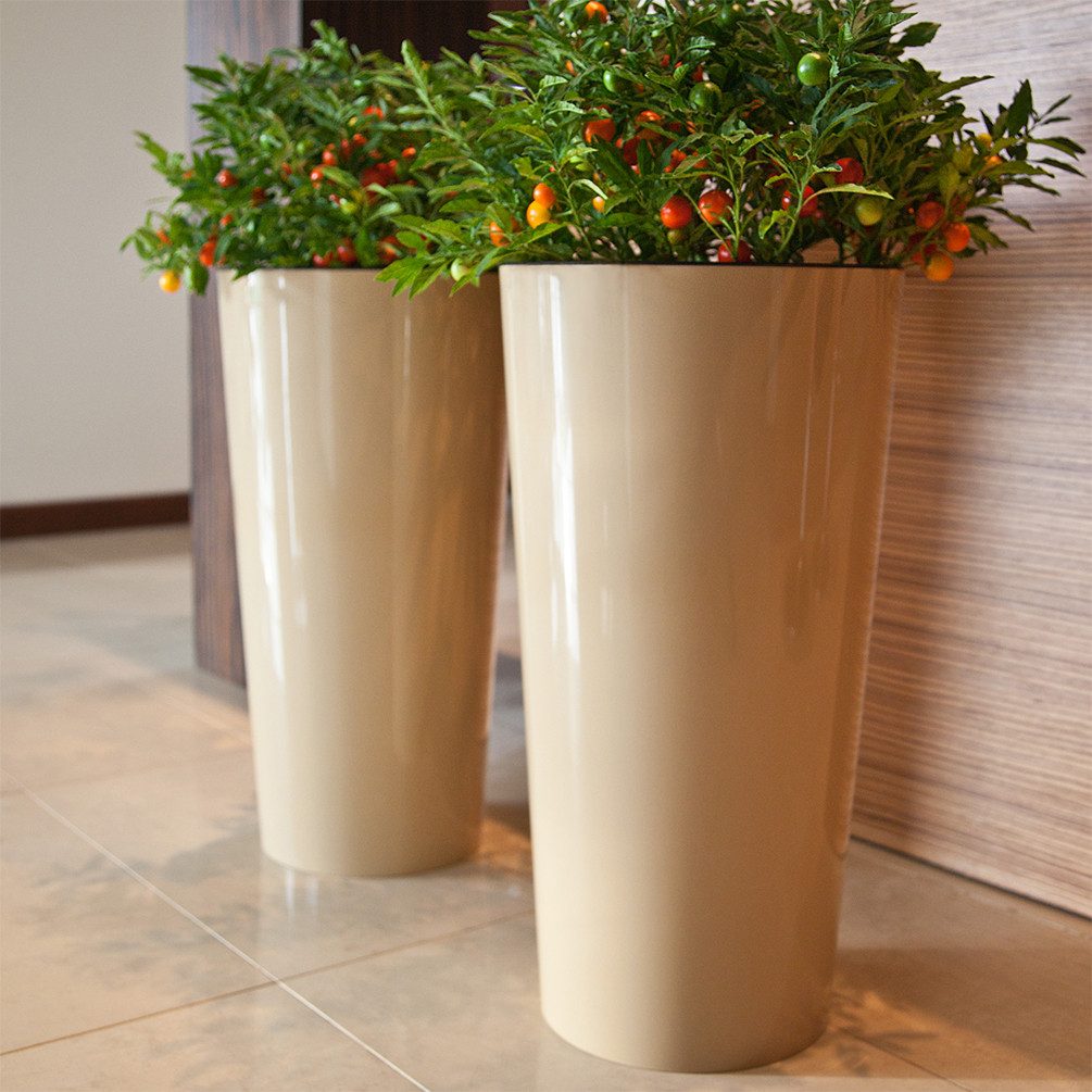 KAGM Pflanzkübel 2er Set XXL Blumenkübel in Hochglanz Cappuccino Ø 40 x 75 cm hoch TOP