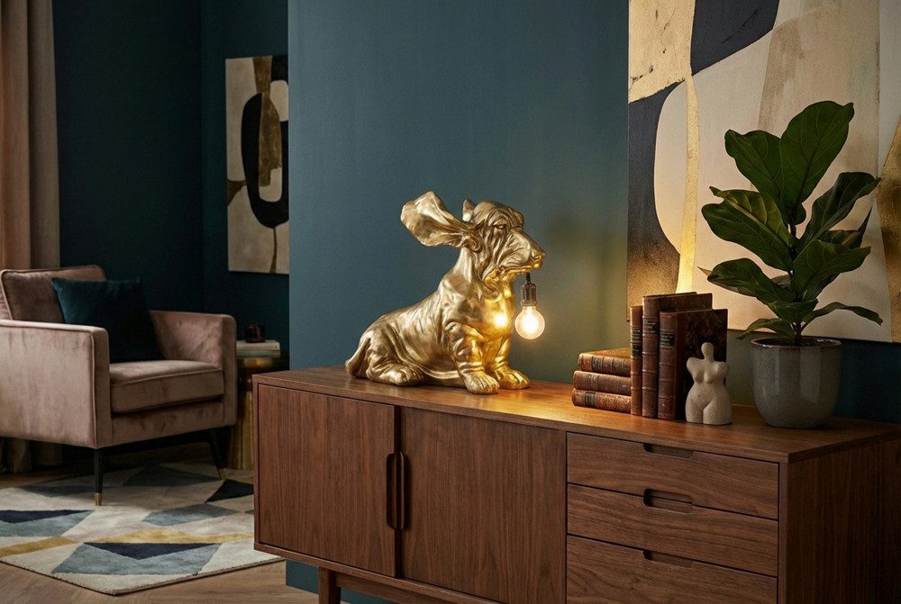 riess-ambiente Tischleuchte DACKEL 70cm gold – Hunde-Skulptur, handgefertigt, Statement Piece, keine besonderen Funktionen, ohne Leuchtmittel, ikonische Deko-Ob – Bild 2 von 5