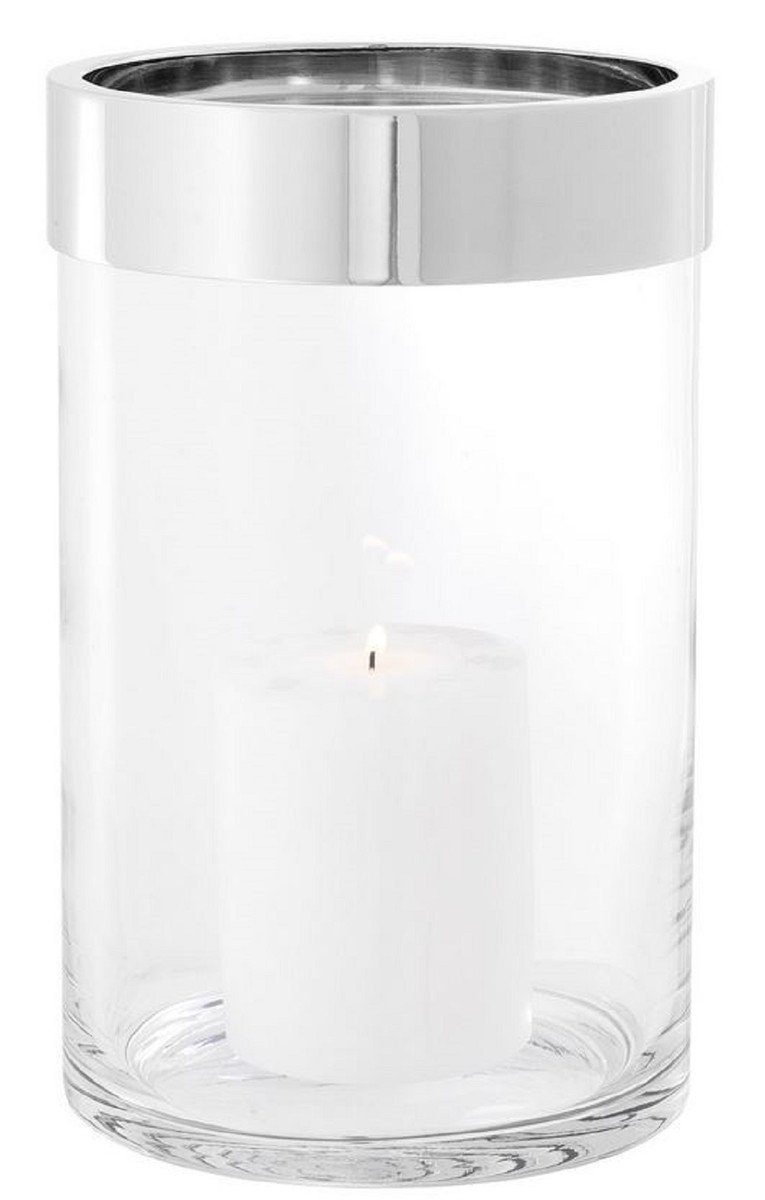 Casa Padrino Kerzenleuchter Luxus Kerzenleuchter Silber Ø 20 x H. 31,5 cm - Runder Glas Kerzenleuchter mit Aluminium Ring - Luxus Kollektion