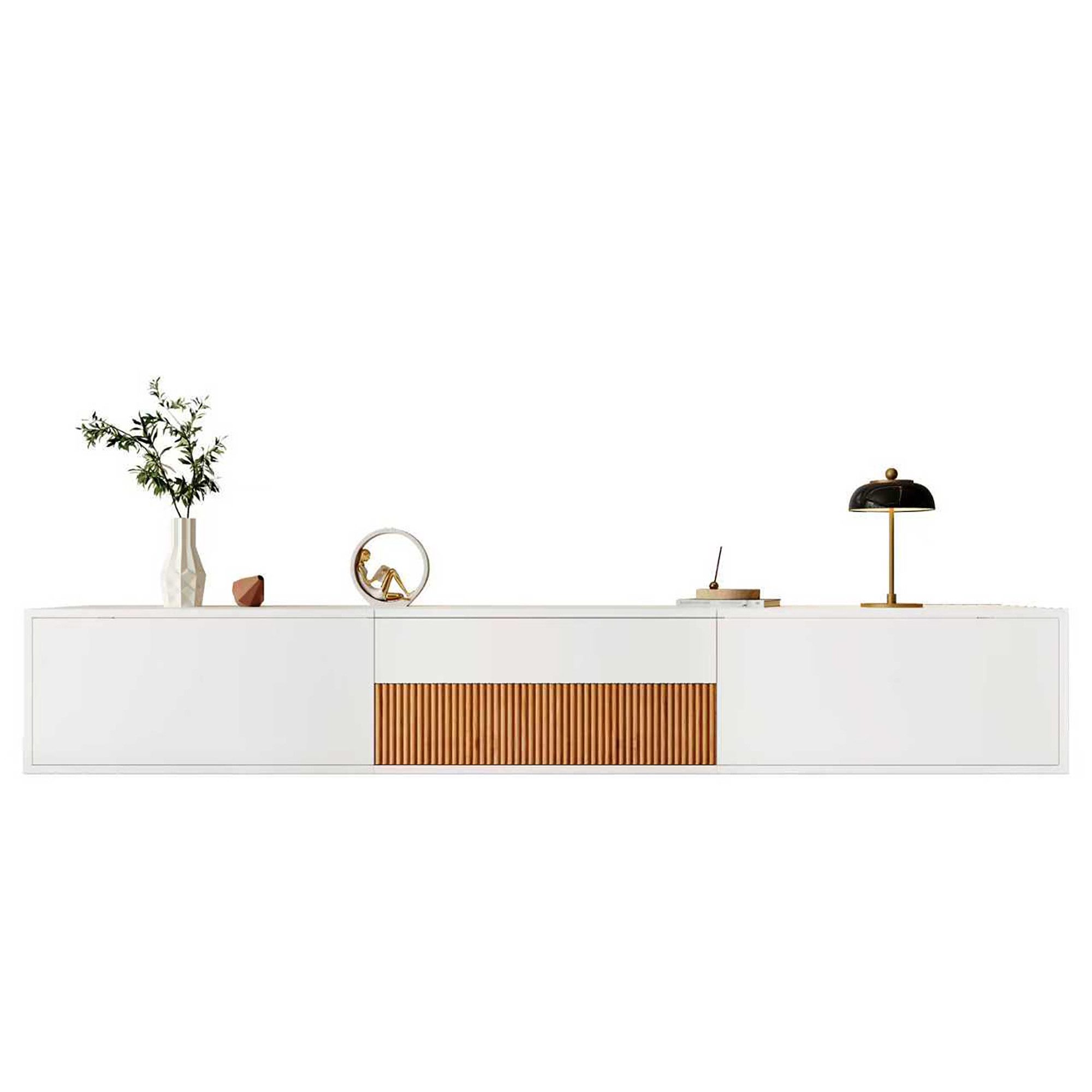 Merax Lowboard mit ausziehbarer Projektorablage (Wand- oder Bodenmontage, 1 St), TV-Schrank mit 3 Klapptüren und großem Stauraum, 180x34x30cm