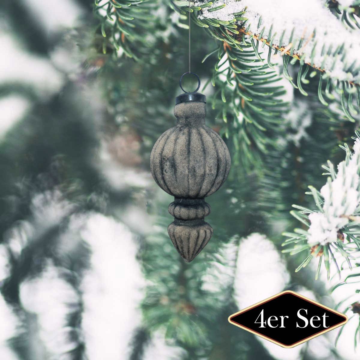 Antikas Weihnachtsfigur Weihnachtskugel Zapfen, grau strukturiert - handgemacht in Indien