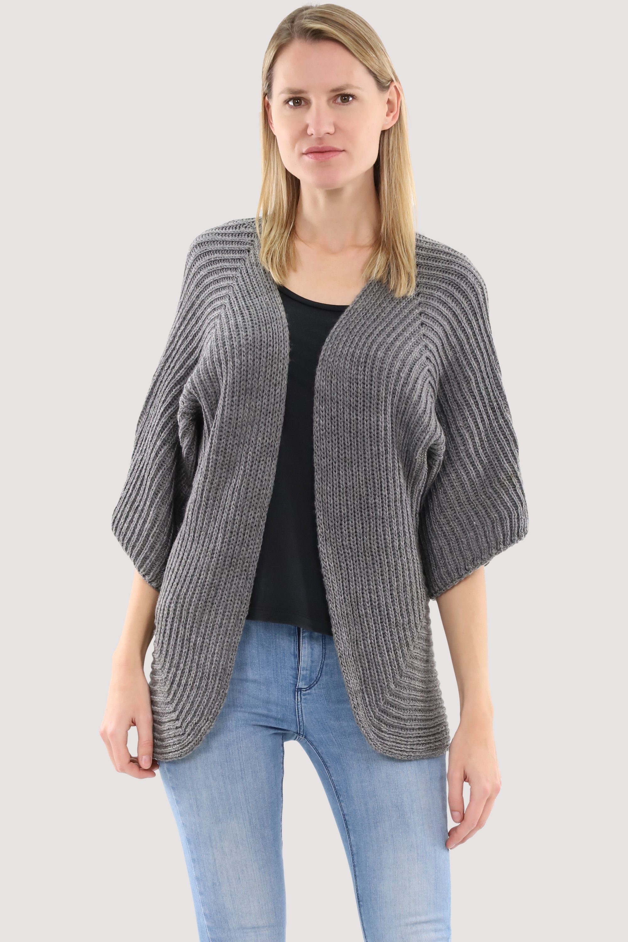 malito more than fashion Cardigan 0185 offene Strick Woll Jacke Einheitsgröße grau | Cardigans