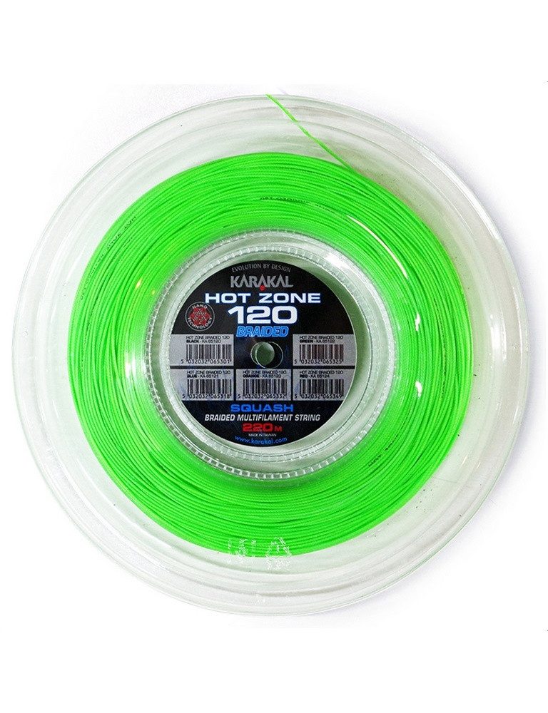Karakal Squashsaite Hot Zone Braided 120 (Power+Kontrolle) grün 220m Rolle, Saitendicke: 1.20