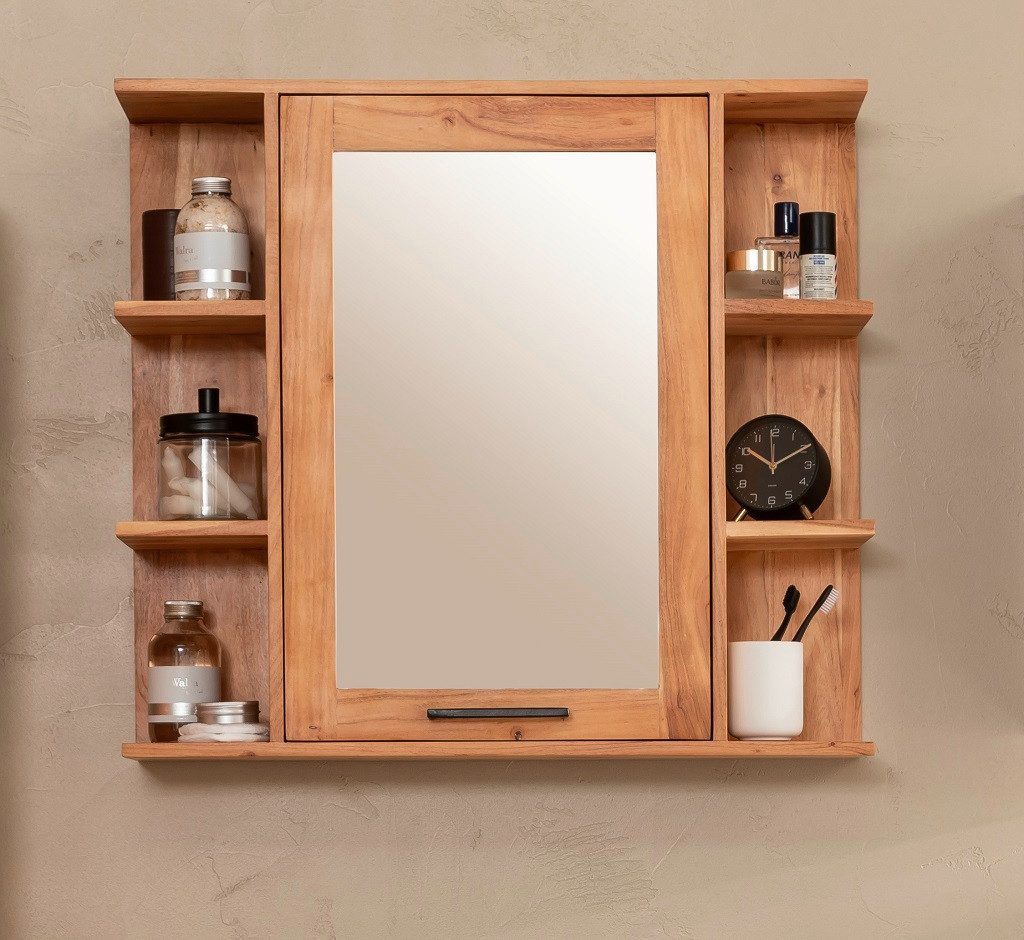 Main Möbel Badezimmerspiegelschrank Spiegelschrank 80x71cm 'Albany' Akazie massiv lackiert
