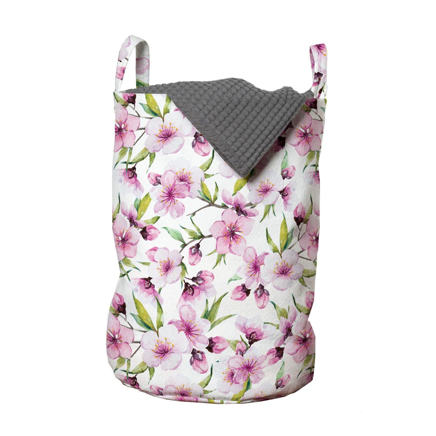 Abakuhaus Wäschesäckchen Wäschekorb mit Griffen Kordelzugverschluss für Waschsalons, Frühling Aquarelle Stil Blumen